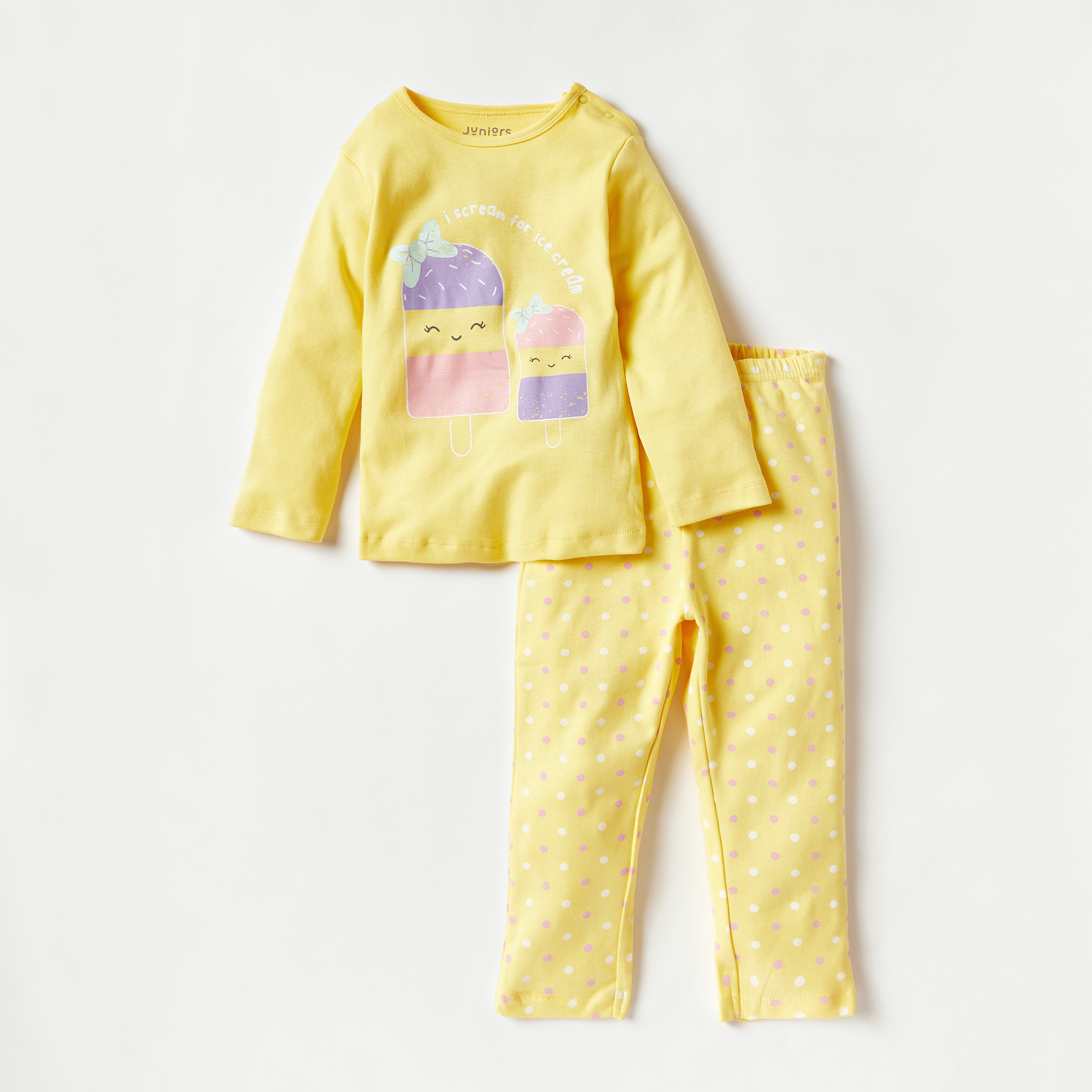 Juniors Ice Cream Print Long Sleeves T-shirt and Pyjama Set-baby-boys-clothing-nightwear-pyjamasets-image-1