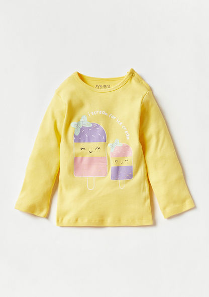 Juniors Ice Cream Print Long Sleeves T-shirt and Pyjama Set-Pyjama Sets-image-1