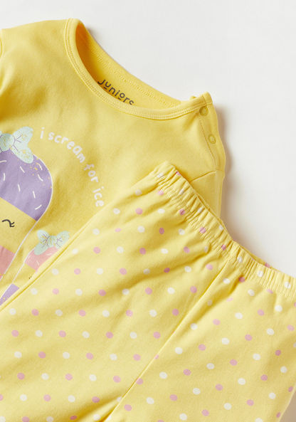 Juniors Ice Cream Print Long Sleeves T-shirt and Pyjama Set-Pyjama Sets-image-3