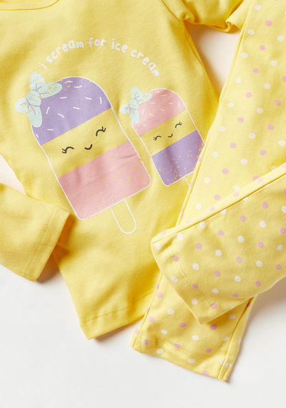 Juniors Ice Cream Print Long Sleeves T-shirt and Pyjama Set-Pyjama Sets-image-4
