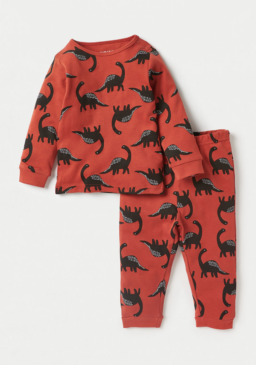 Juniors Dinosaur Print T-shirt with Pyjamas - Set of 3-Pyjama Sets-image-1