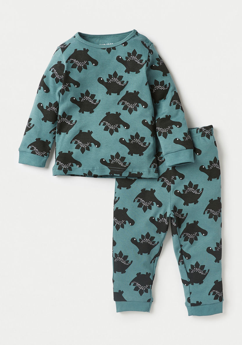 Juniors Dinosaur Print T-shirt with Pyjamas - Set of 3-Pyjama Sets-image-3