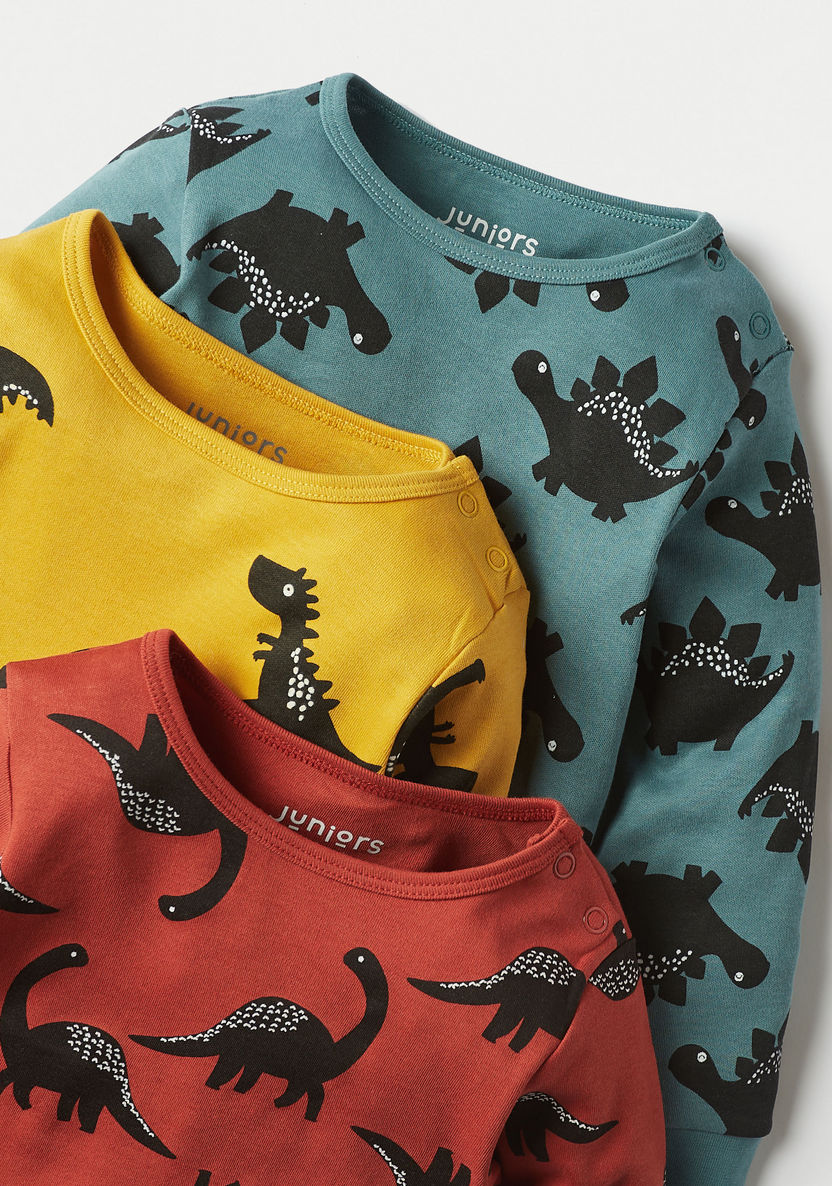 Juniors Dinosaur Print T-shirt with Pyjamas - Set of 3-Pyjama Sets-image-4