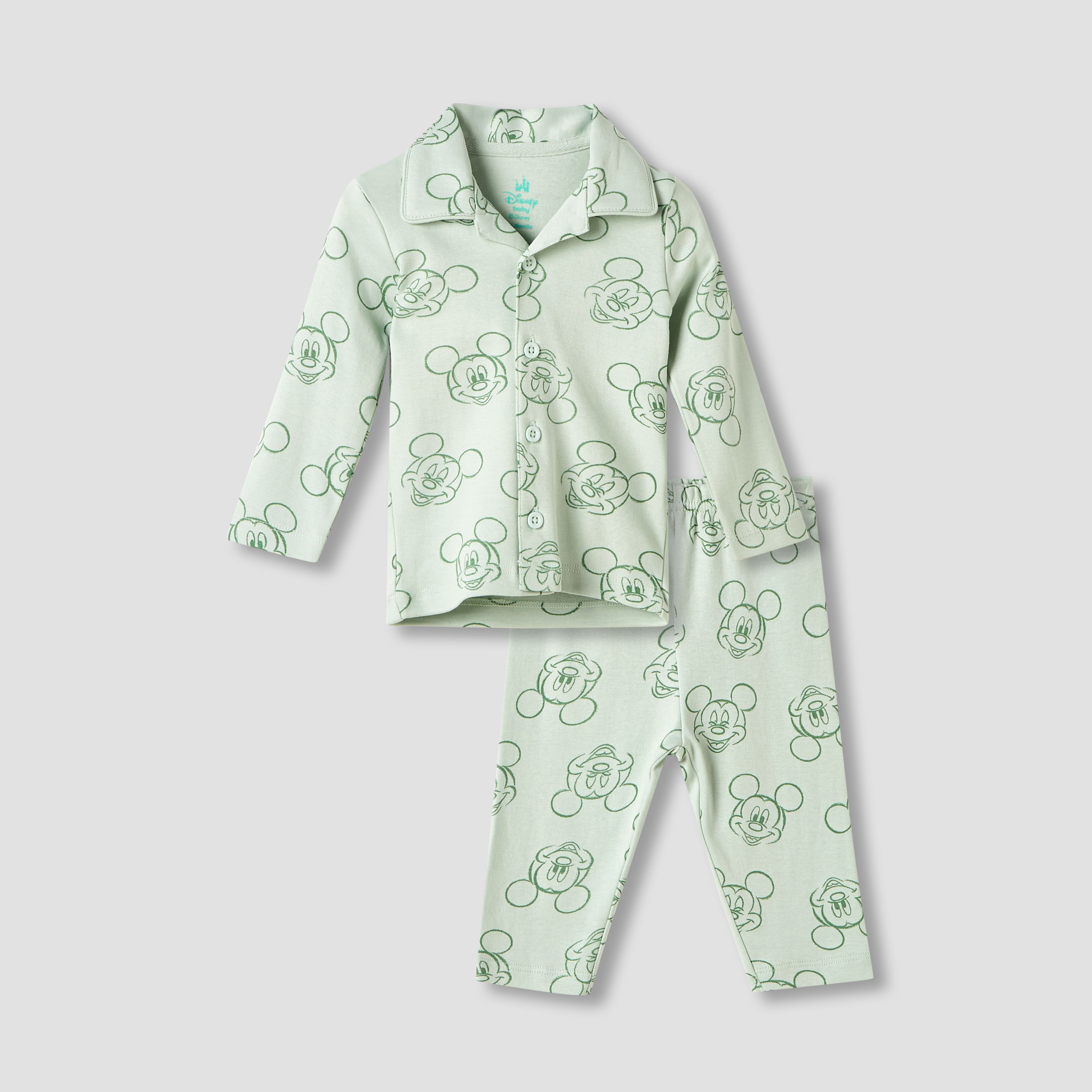 Disney Mickey Mouse Print Shirt and Pyjama Set-baby-boys-clothing-nightwear-pyjamasets-image-1