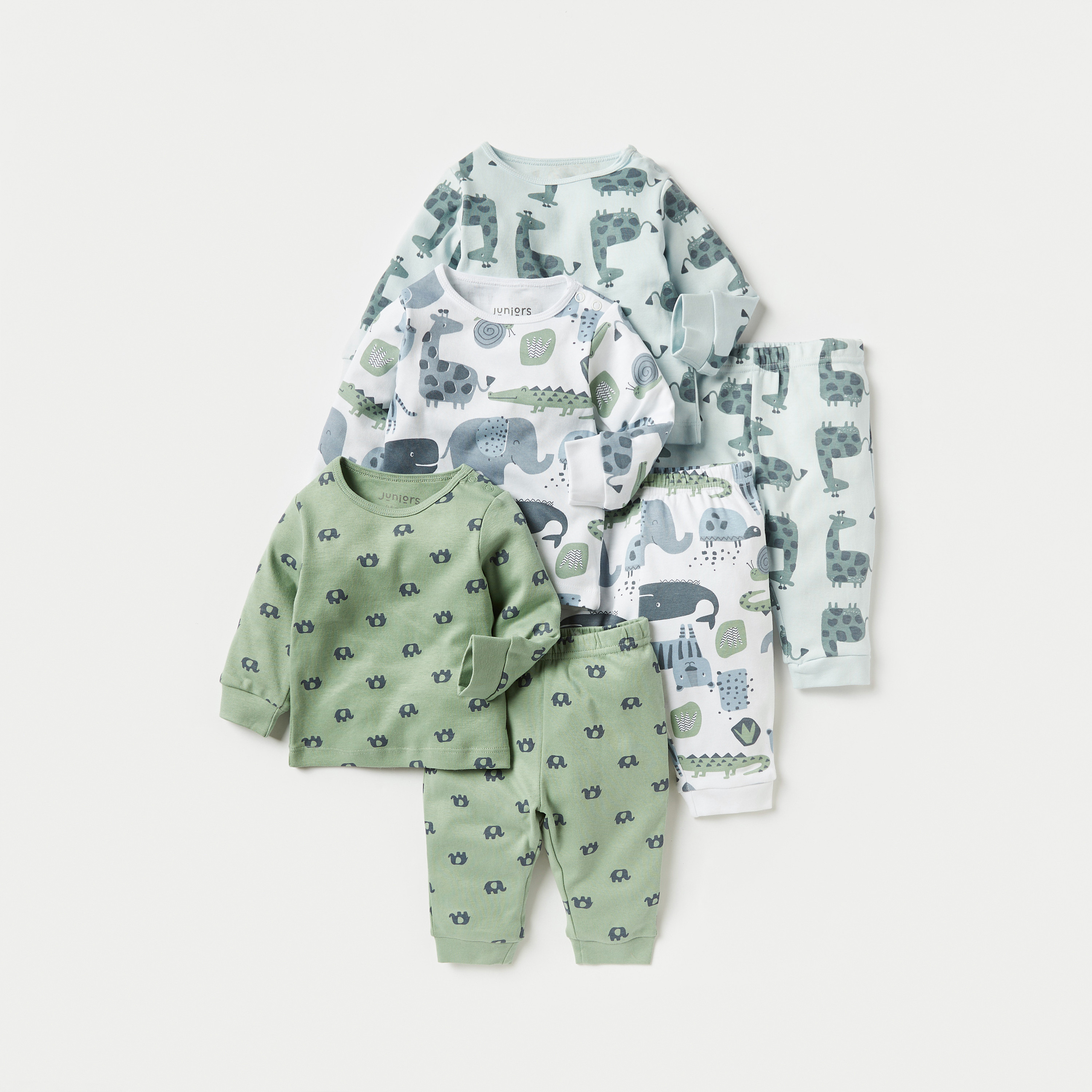 Juniors Animal Print Long Sleeves T-shirt with Pyjamas - Set of 3-baby-boys-clothing-nightwear-pyjamasets-image-1