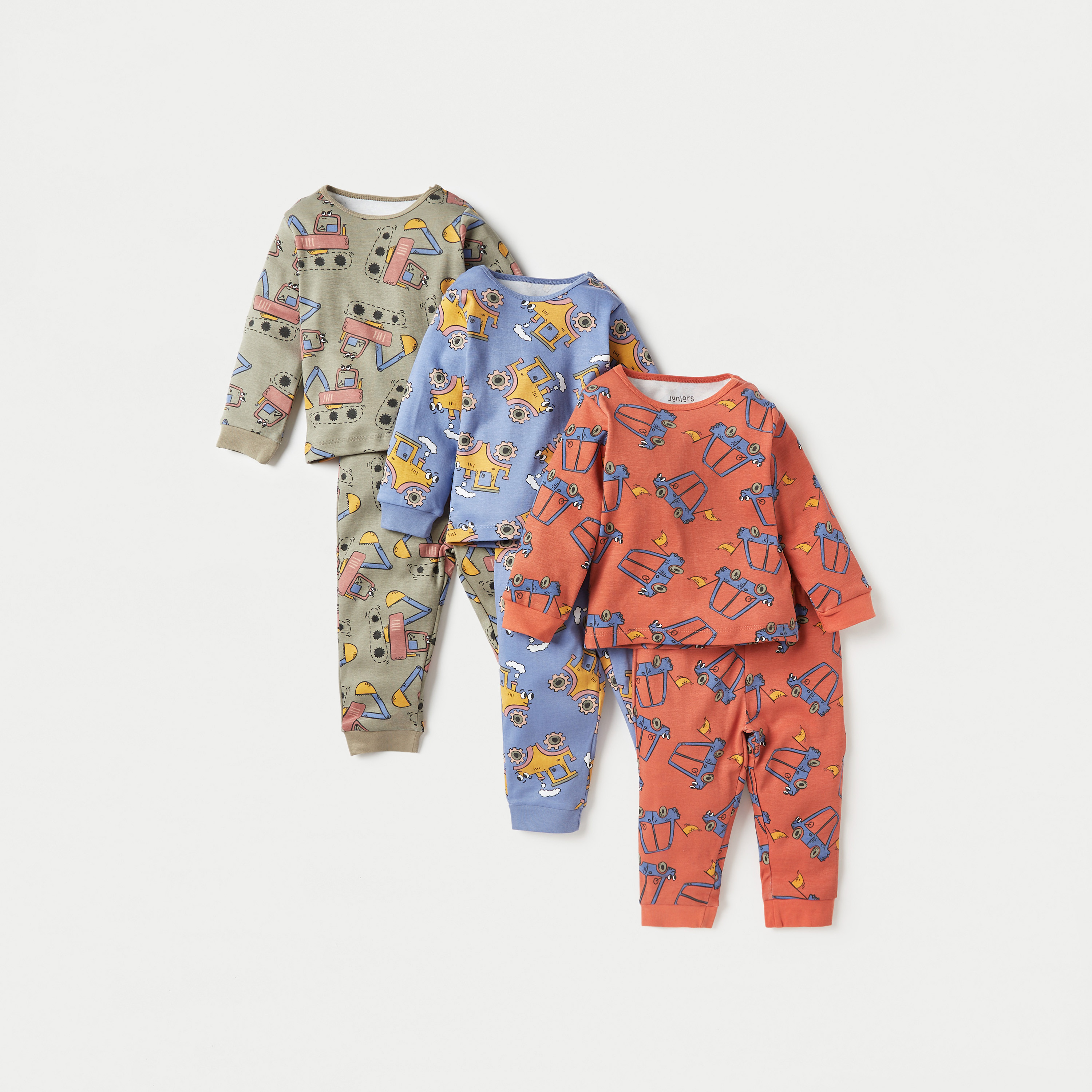 بنطلون بيجاما وتيشيرت بطبعات جرار من جونيورز - مجموعة من 3 أطقم-baby-boys-clothing-nightwear-pyjamasets-image-1