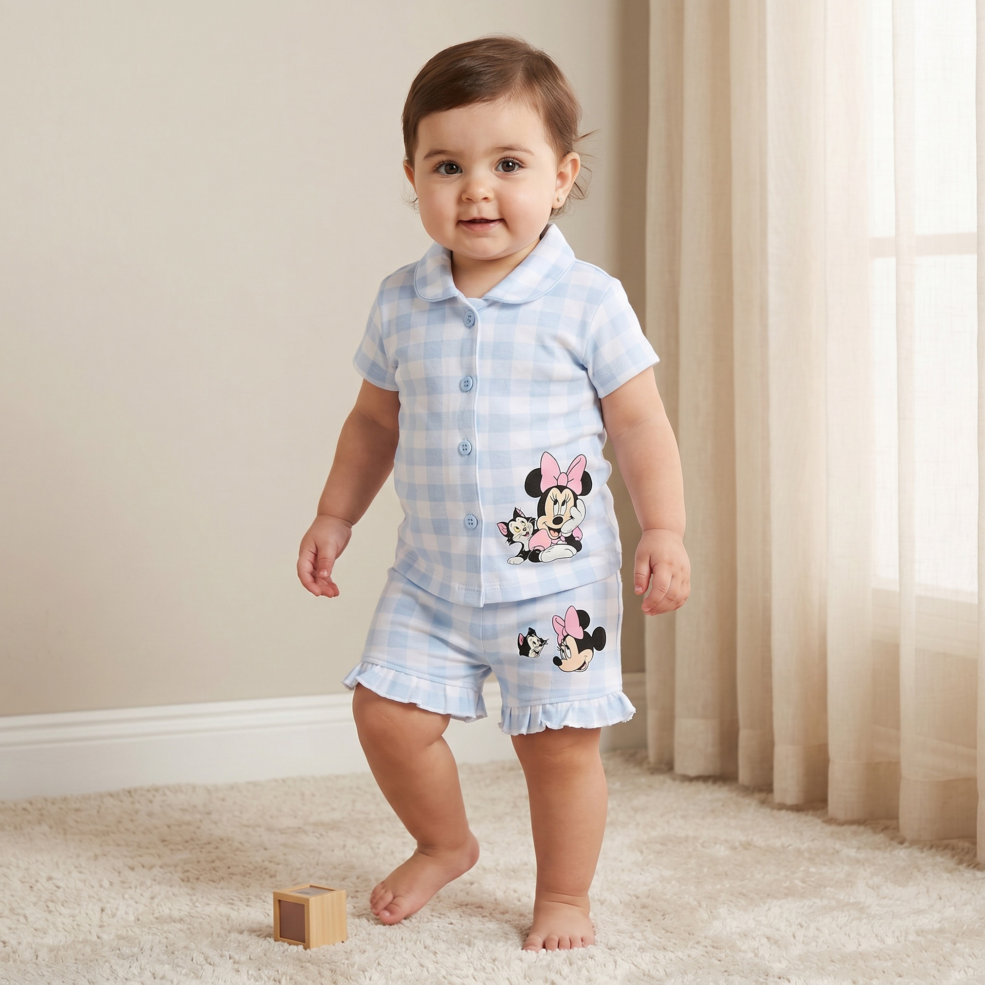 Disney Collared Short Sleeves Shirt and Shorts Set with Minnie Mouse Print-baby-girls-clothing-setsandcoords-image-1