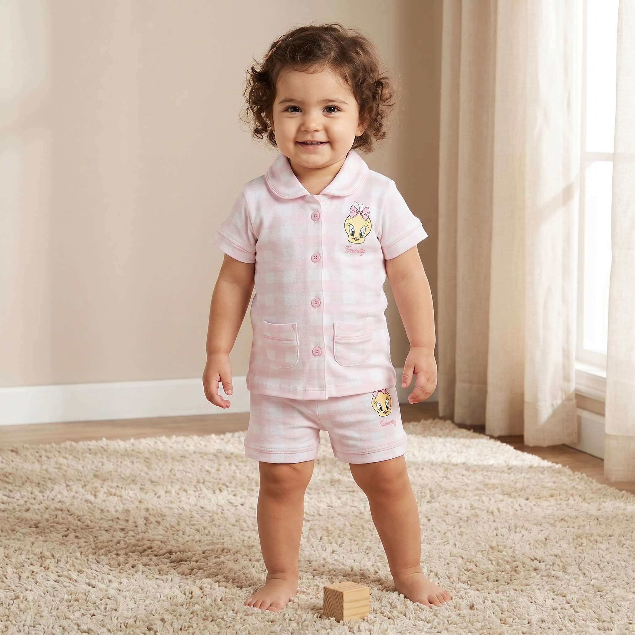 Disney Collared Short Sleeves Shirt and Shorts Set with Tweety Print-baby-girls-clothing-setsandcoords-image-1