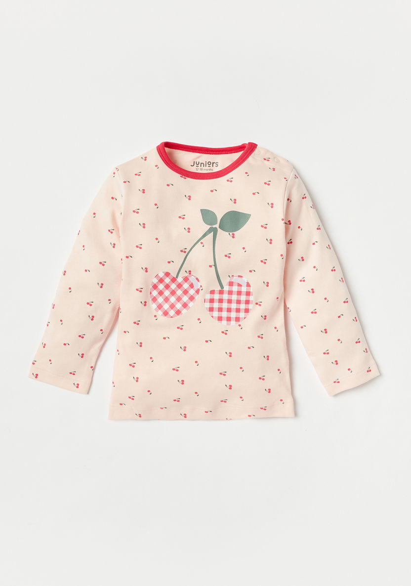 Juniors Cherry Print Long Sleeves T-shirt and Pyjama Set-Pyjama Sets-image-1