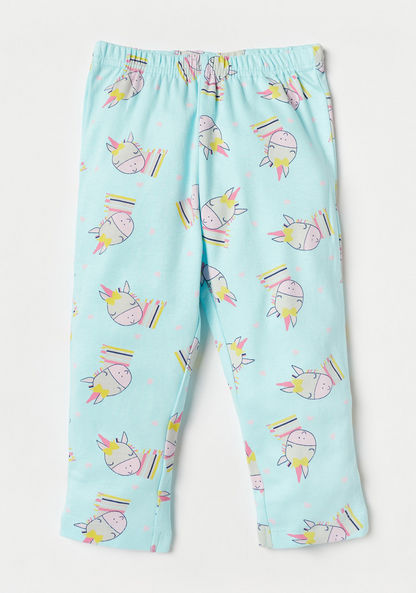 Juniors Unicorn Print Long Sleeves T-shirt and Pyjama Set-Pyjama Sets-image-2