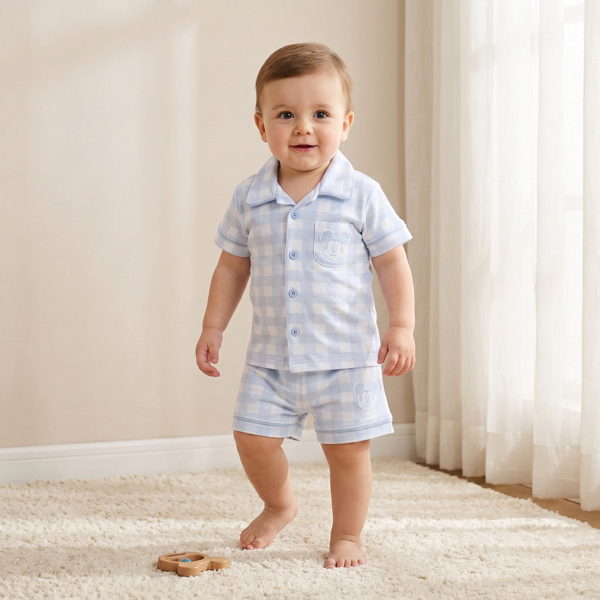 Disney Collared Short Sleeves Shirt and Shorts Set with Mickey Mouse Applique-baby-boys-clothing-setsandcoords-image-1