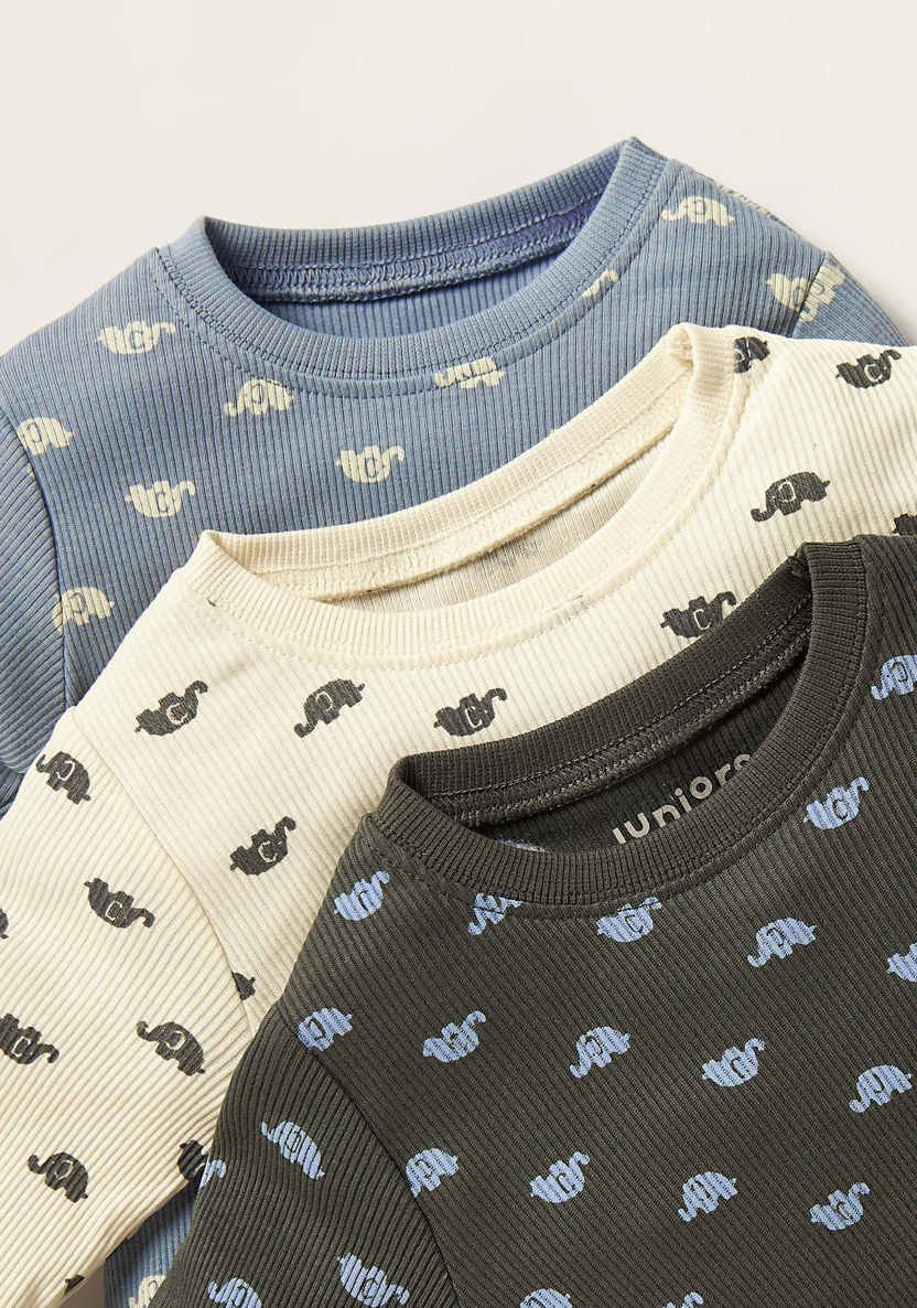 Juniors Elephant Print Long Sleeves Top and Pyjamas - Set of 3-Pyjama Sets-image-1