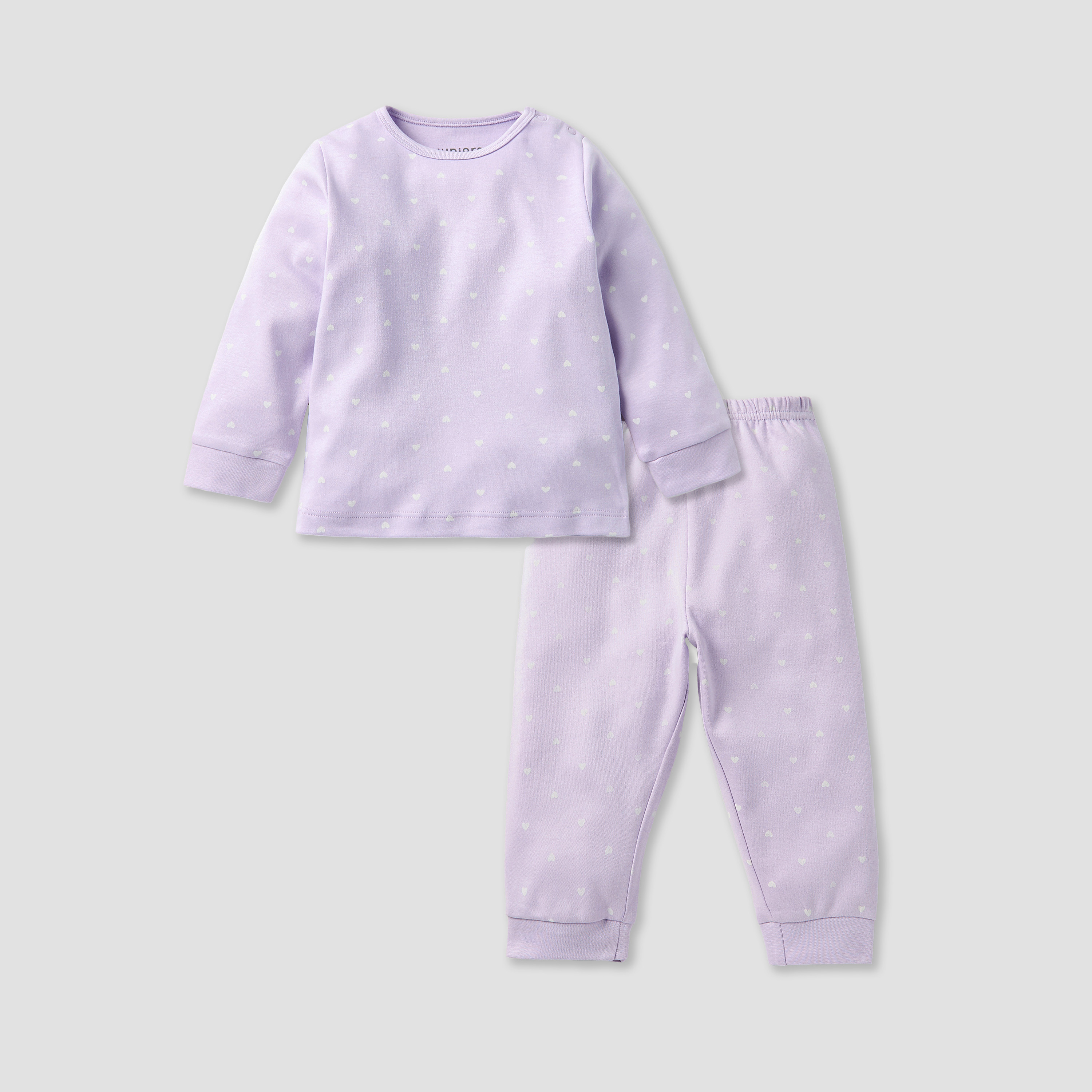 Juniors All-Over Heart Print Long Sleeves T-shirt and Elasticated Pyjama Set-baby-girls-clothing-nightwear-pyjamasets-image-1