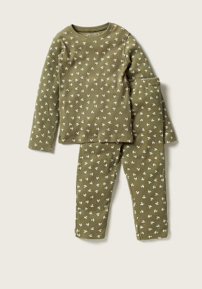 Juniors Aeroplane Print Long Sleeves T-shirt and Pyjamas - Set of 3-Multipacks-image-3