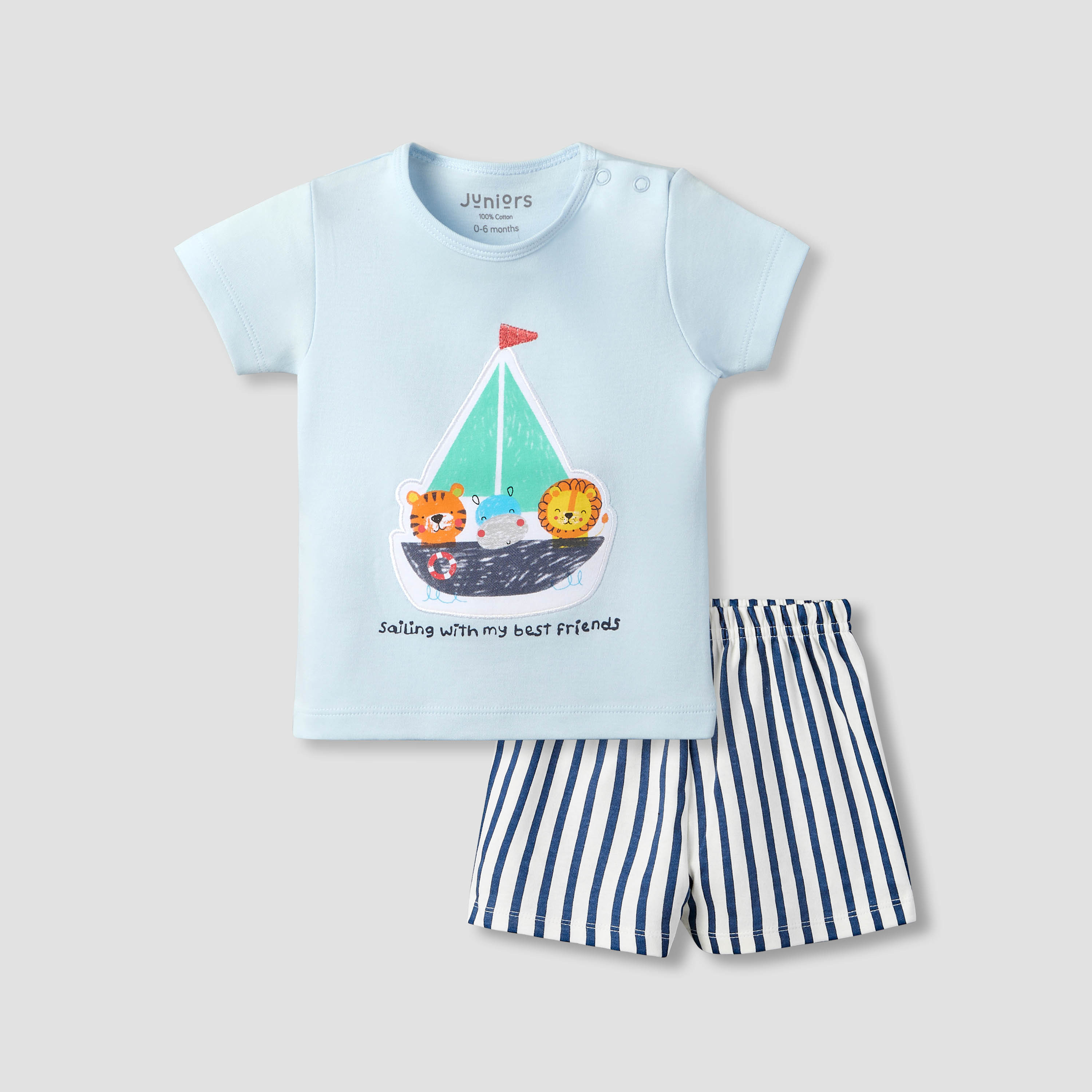 طقم شورت وتيشيرت برقبة ضيقة وأكمام قصيرة وزخارف من جونيورز-baby-boys-clothing-setsandcoords-image-2