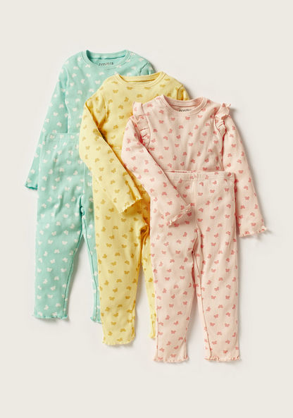 Juniors Butterfly Print Long Sleeves Top and Pyjamas - Set of 3