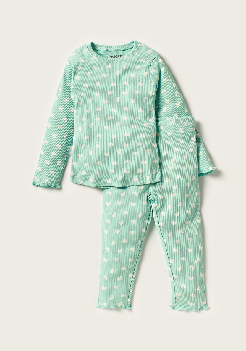 Juniors Butterfly Print Long Sleeves Top and Pyjamas - Set of 3-Pyjama Sets-image-3