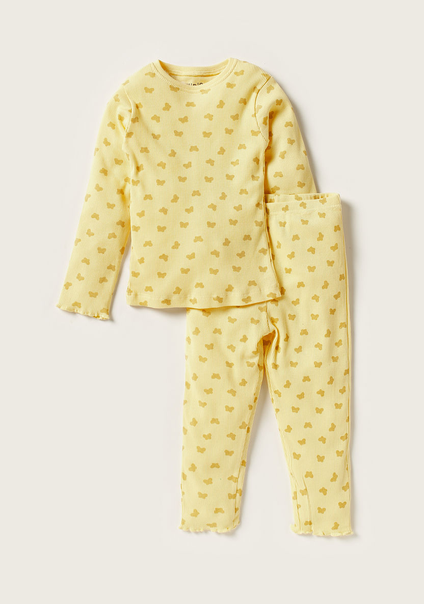 Juniors Butterfly Print Long Sleeves Top and Pyjamas - Set of 3-Pyjama Sets-image-5