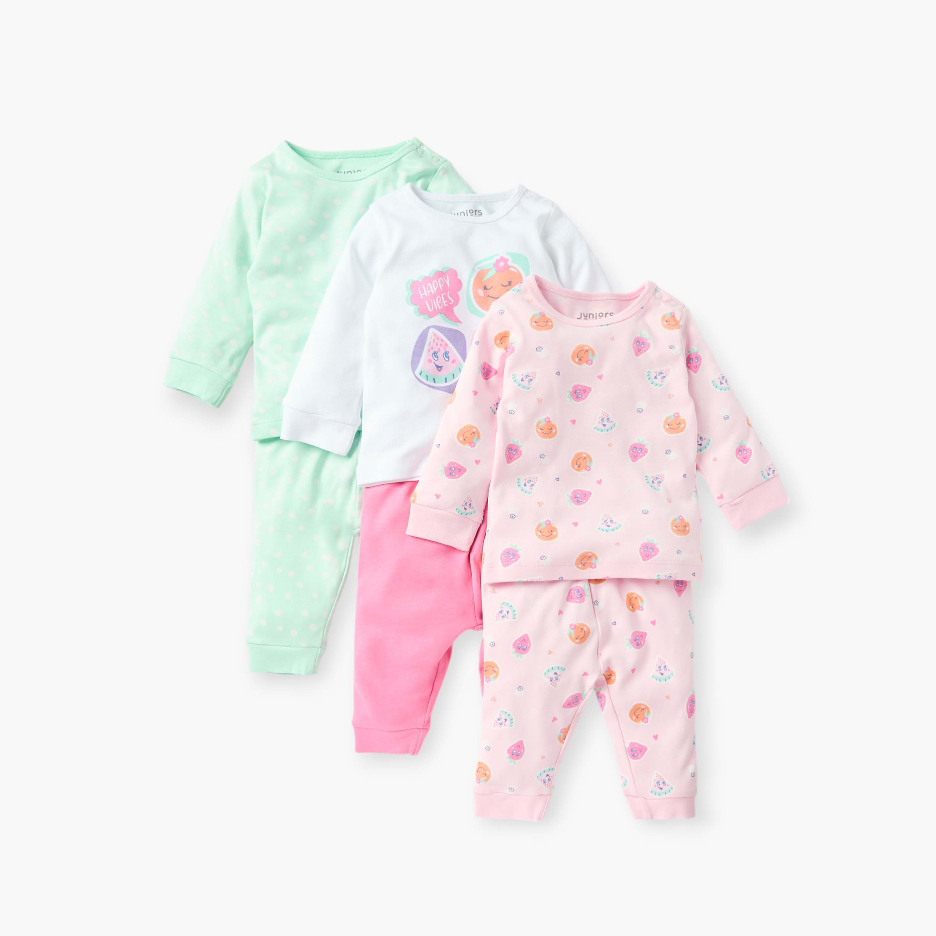 Juniors Printed T-shirt with Pyjama - Set of 3-baby-girls-clothing-nightwear-pyjamasets-image-1