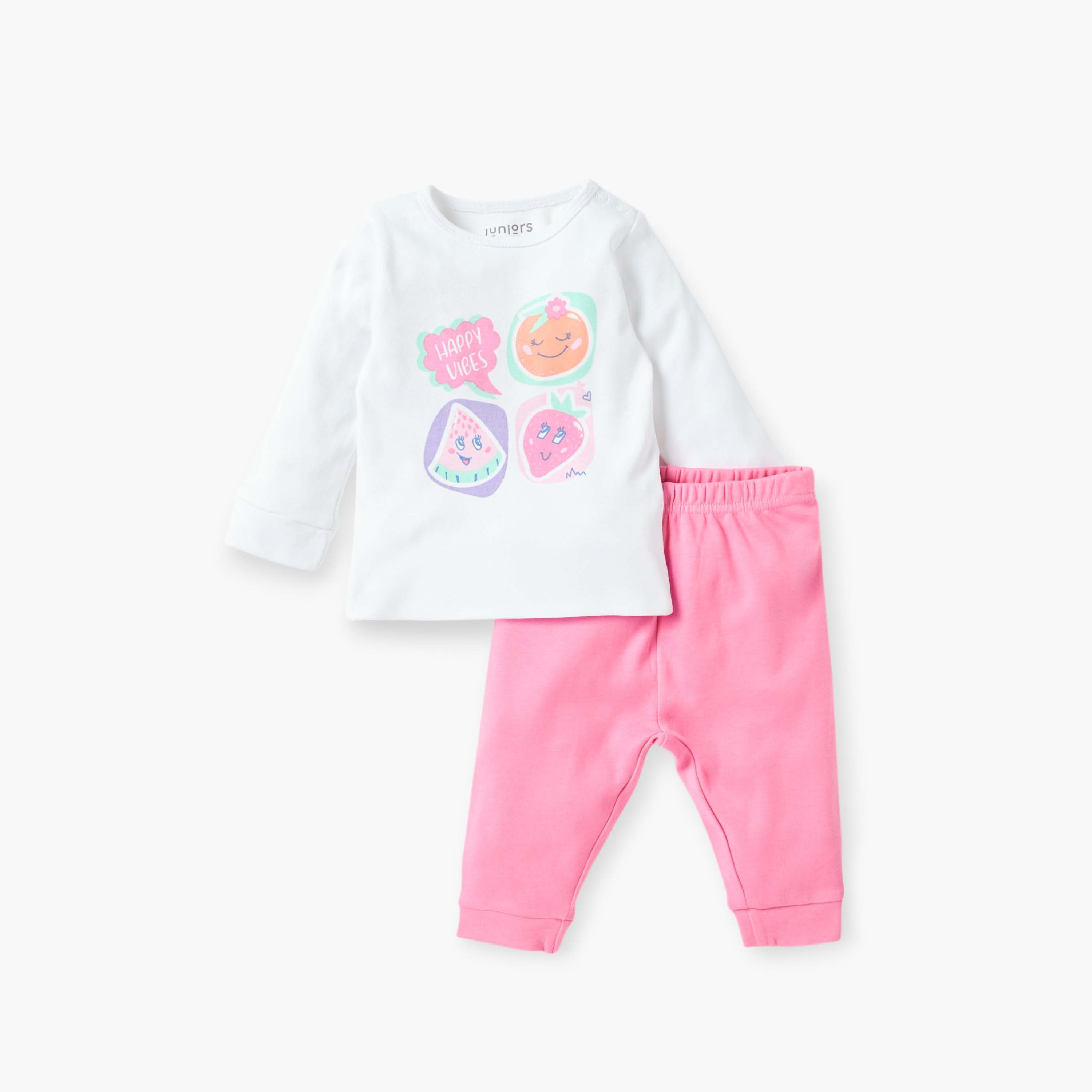 طقم بيجاما وتيشيرت بطبعات من جونيورز - 3 قطع-baby-girls-clothing-nightwear-pyjamasets-image-4