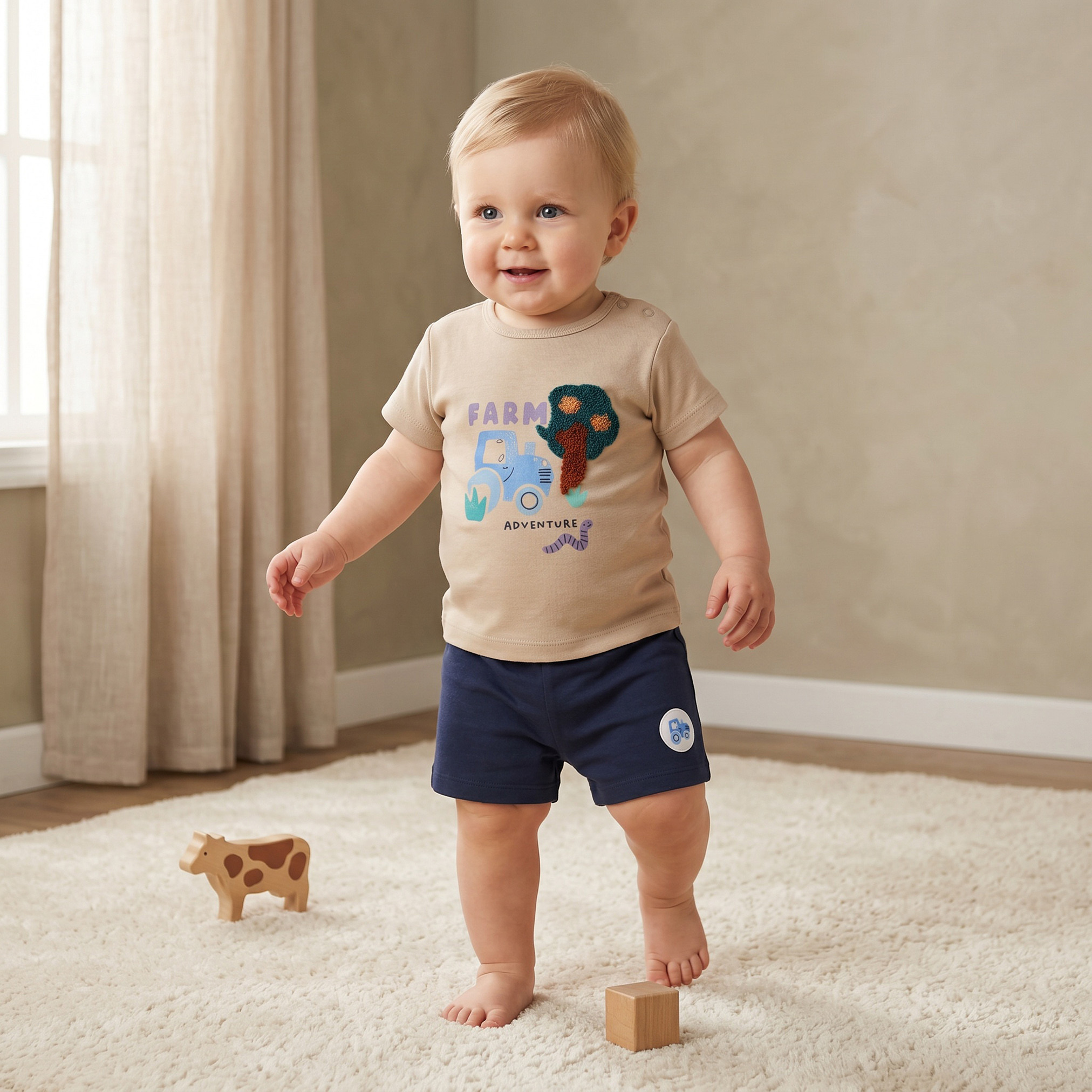 طقم شورت وتيشيرت بأكمام قصيرة وياقة ضيقة بطبعات مزرعة من جونيورز-baby-boys-clothing-setsandcoords-image-1