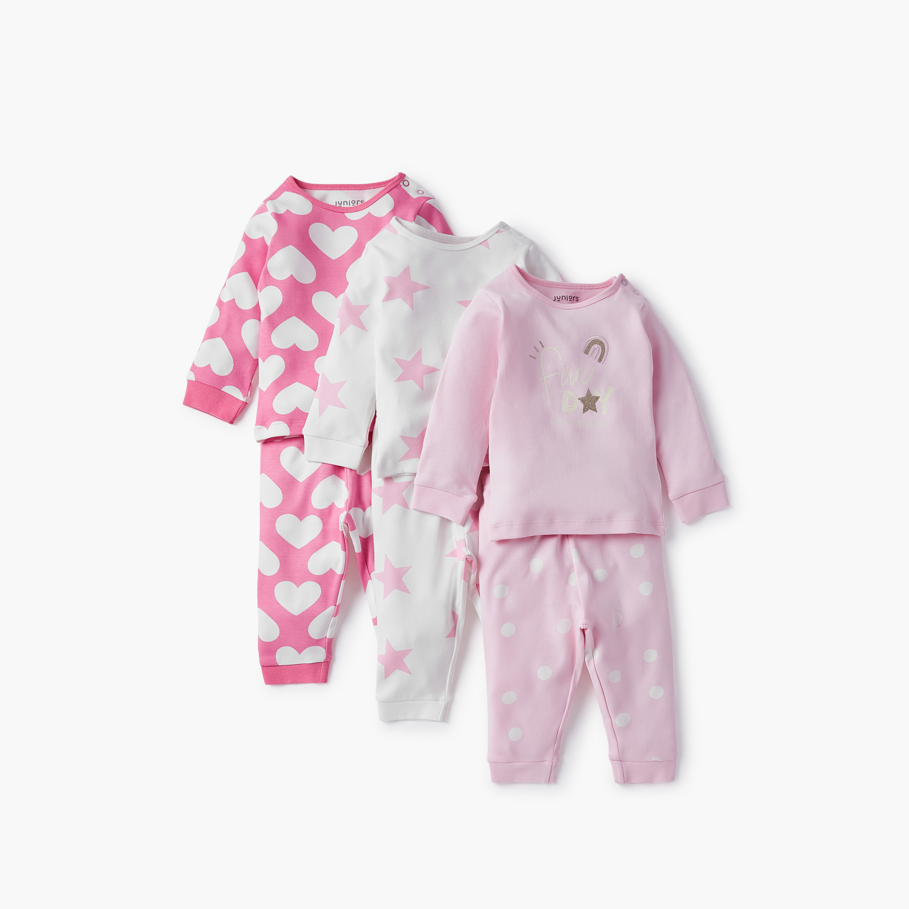 Juniors Printed T-shirt with Pyjama - Set of 3-baby-girls-clothing-nightwear-pyjamasets-image-1