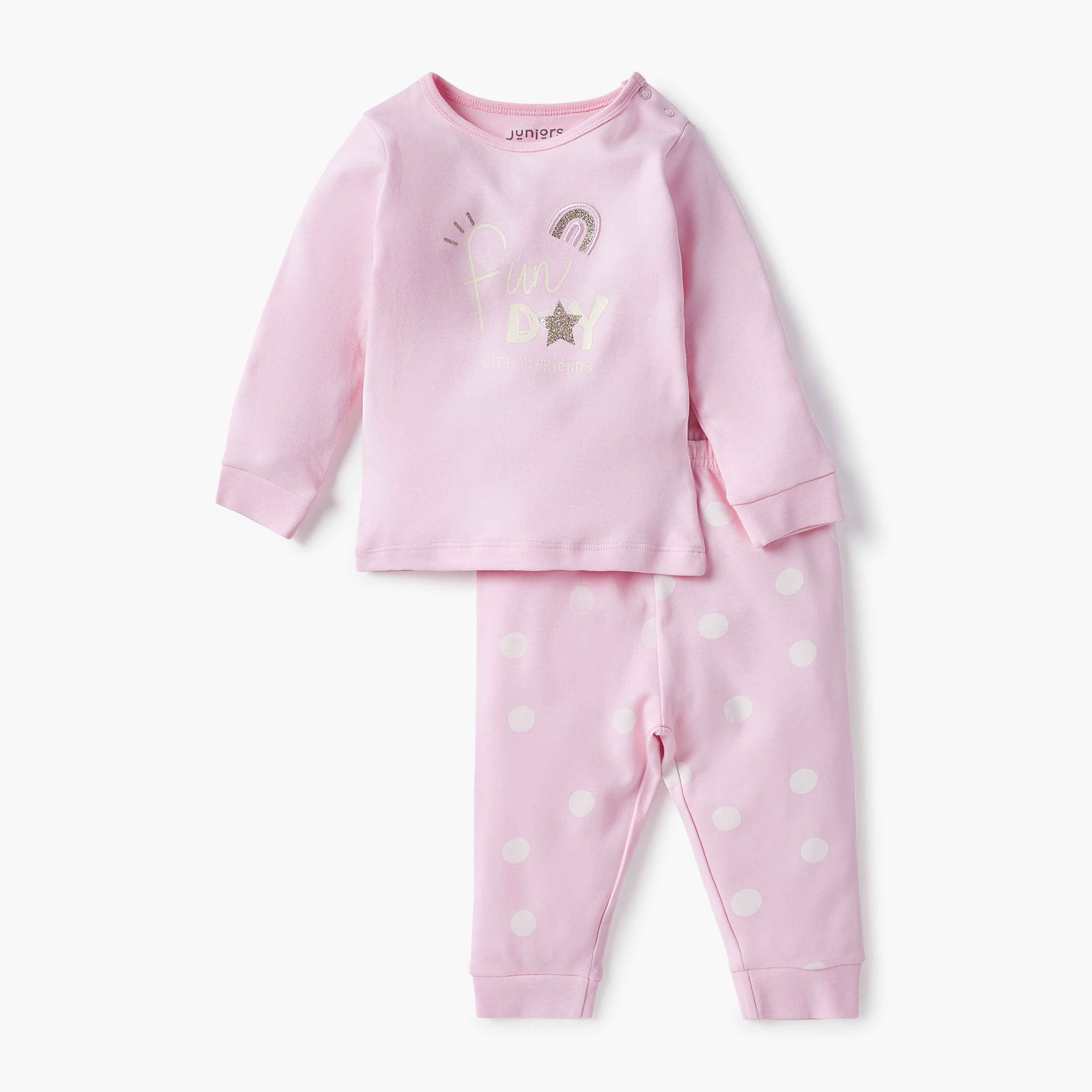 Juniors Printed T-shirt with Pyjama - Set of 3-baby-girls-clothing-nightwear-pyjamasets-image-2