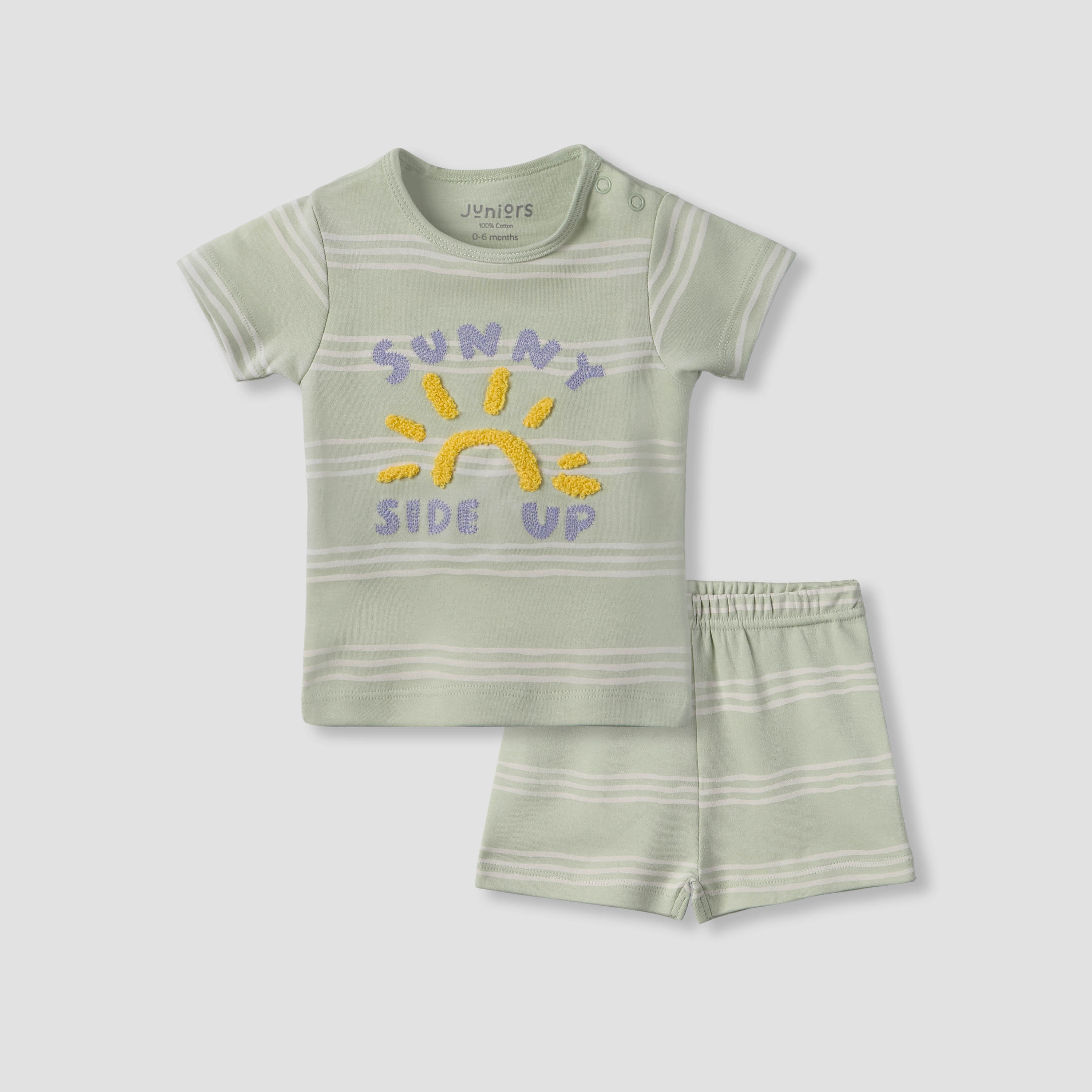 Juniors Crew Neck Short Sleeves T-shirt and Shorts Set with Sun Applique-baby-boys-clothing-setsandcoords-image-1