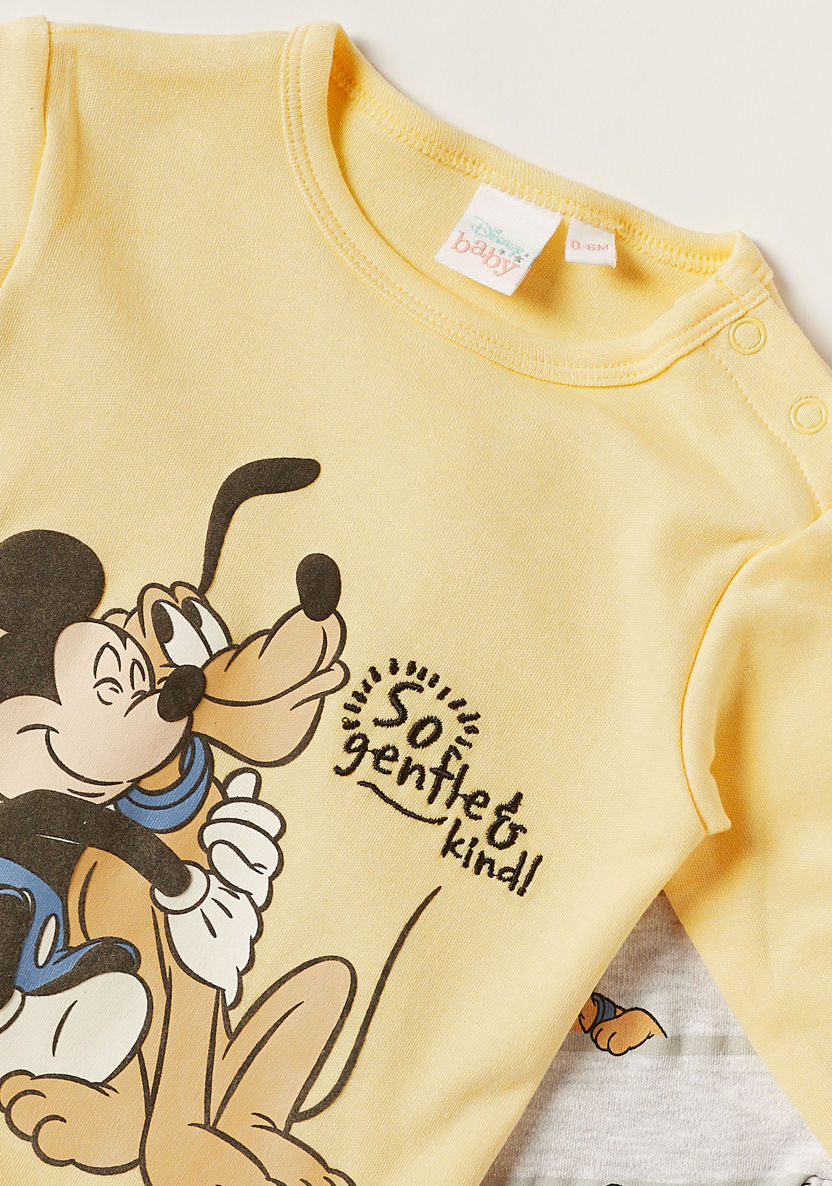 Disney Mickey Mouse Print Round Neck T-shirt and Full Length Pyjama Set-Pyjama Sets-image-1