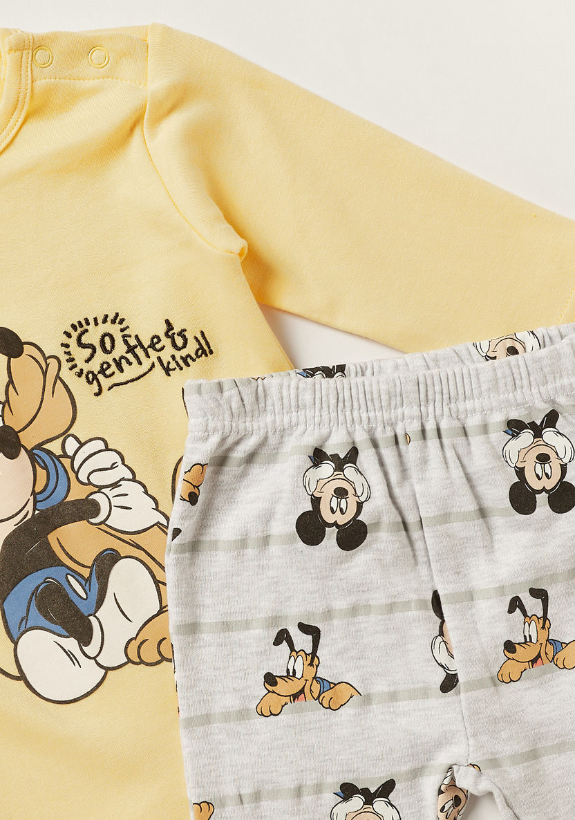 Disney Mickey Mouse Print Round Neck T-shirt and Full Length Pyjama Set-Pyjama Sets-image-2