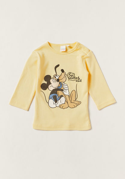 Disney Mickey Mouse Print Round Neck T-shirt and Full Length Pyjama Set