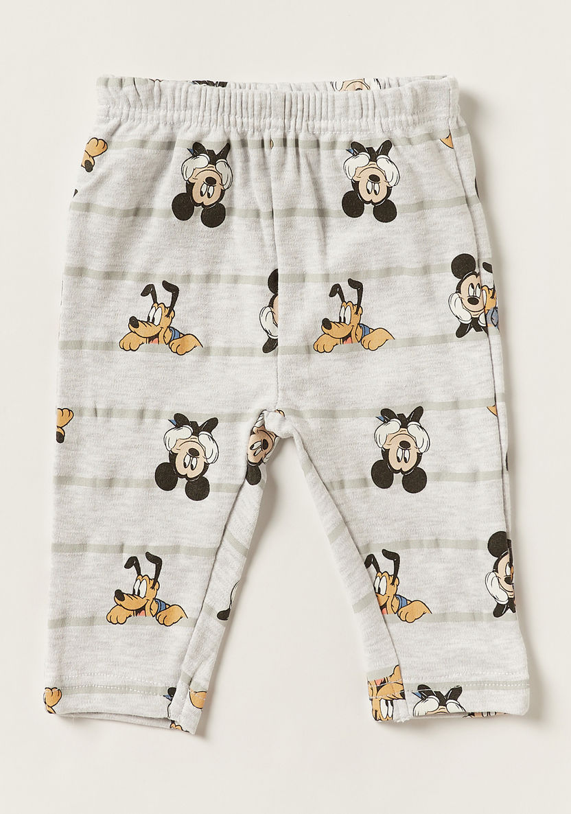 Disney Mickey Mouse Print Round Neck T-shirt and Full Length Pyjama Set-Pyjama Sets-image-4
