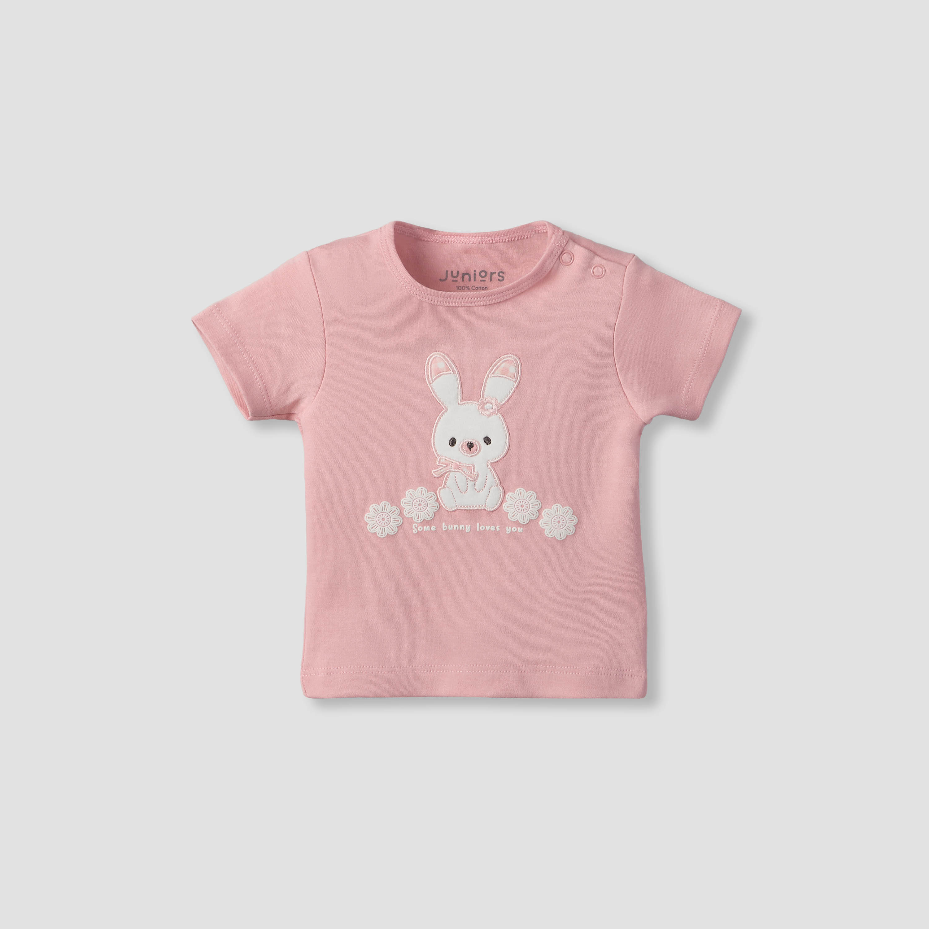 Juniors Crew Neck Short Sleeves T-shirt and Shorts Set with Bunny Applique-baby-girls-clothing-setsandcoords-image-3