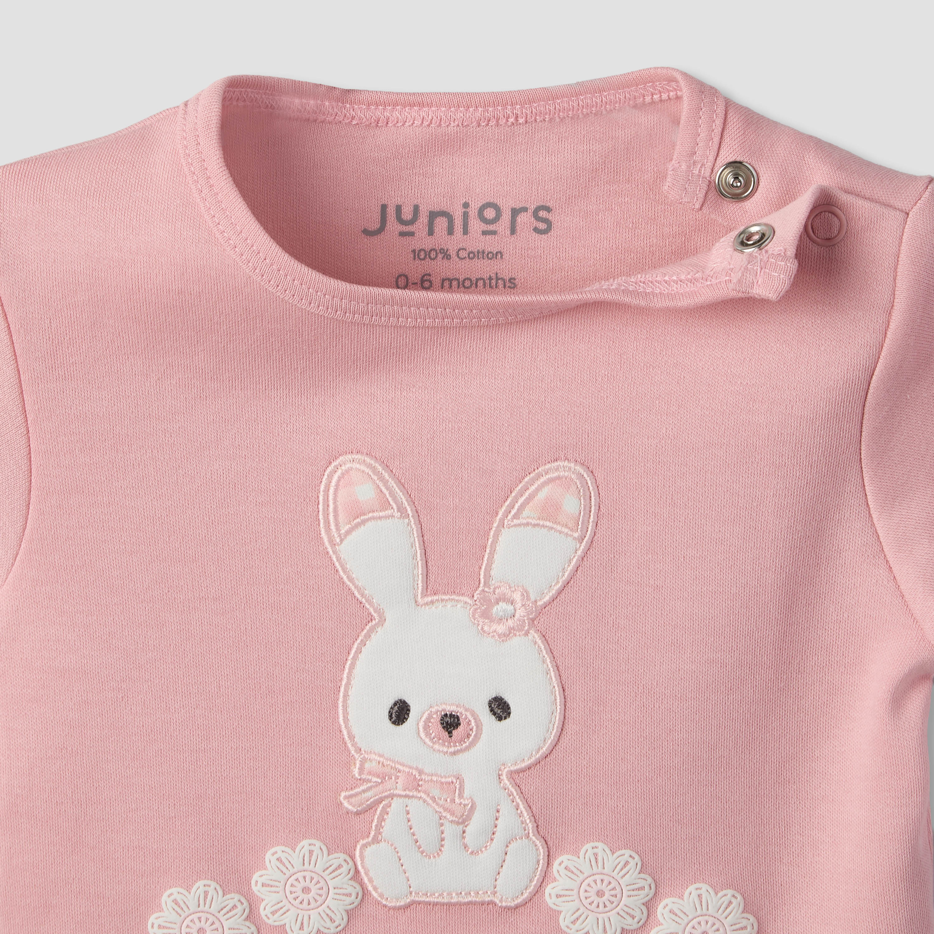 Juniors Crew Neck Short Sleeves T-shirt and Shorts Set with Bunny Applique-baby-girls-clothing-setsandcoords-image-8