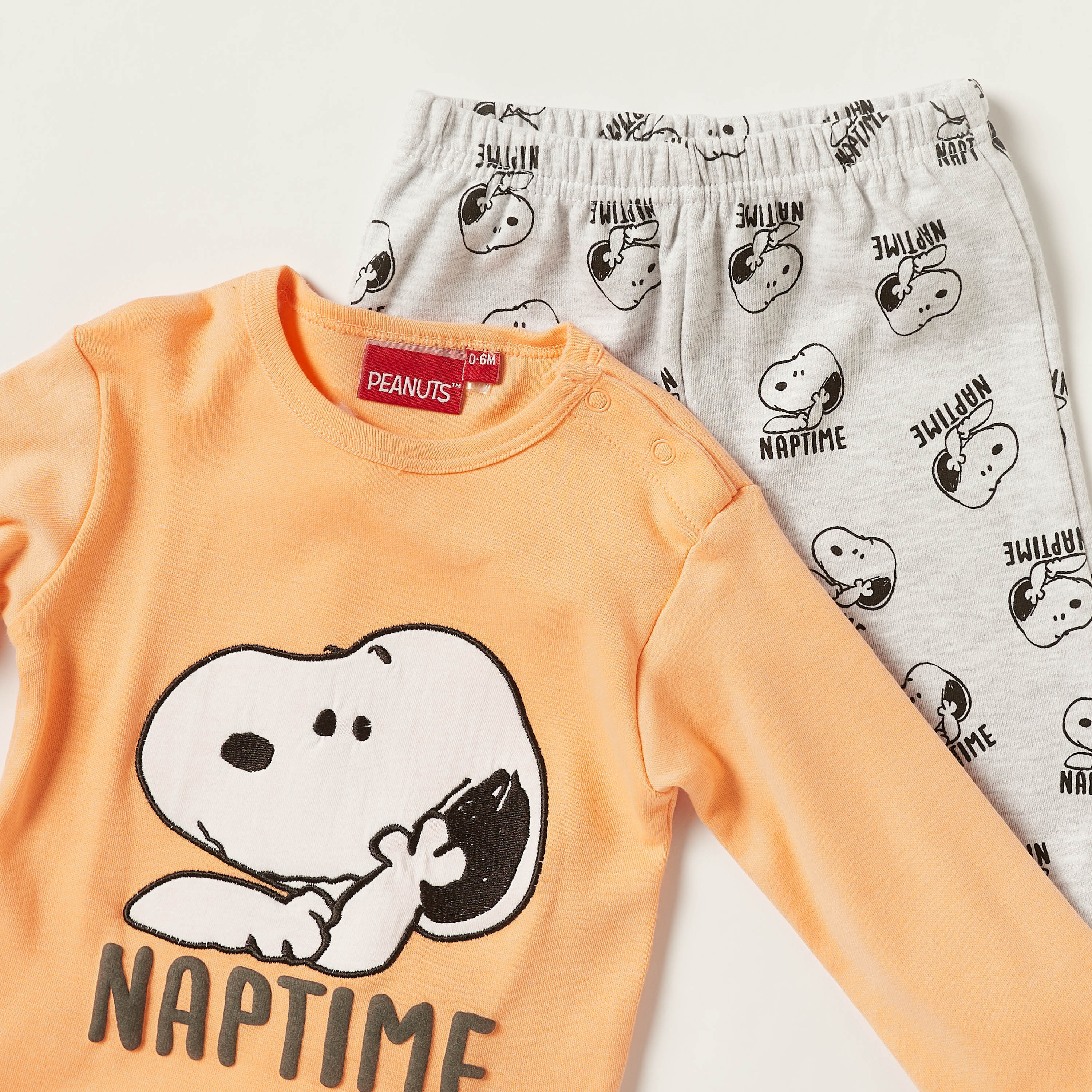 Disney Peanuts Print Crew Neck T-shirt and Pyjama Set-baby-boys-clothing-nightwear-pyjamasets-image-2