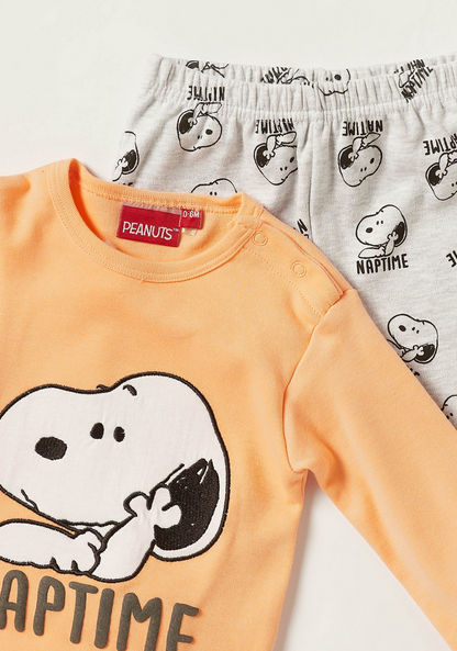 Disney Peanuts Print Crew Neck T-shirt and Pyjama Set-Pyjama Sets-image-1