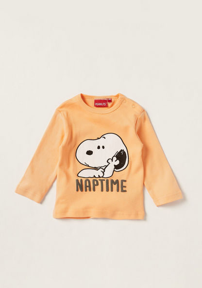 Disney Peanuts Print Crew Neck T-shirt and Pyjama Set-Pyjama Sets-image-2