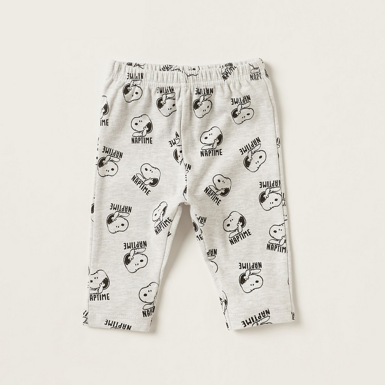 Disney Peanuts Print Crew Neck T-shirt and Pyjama Set