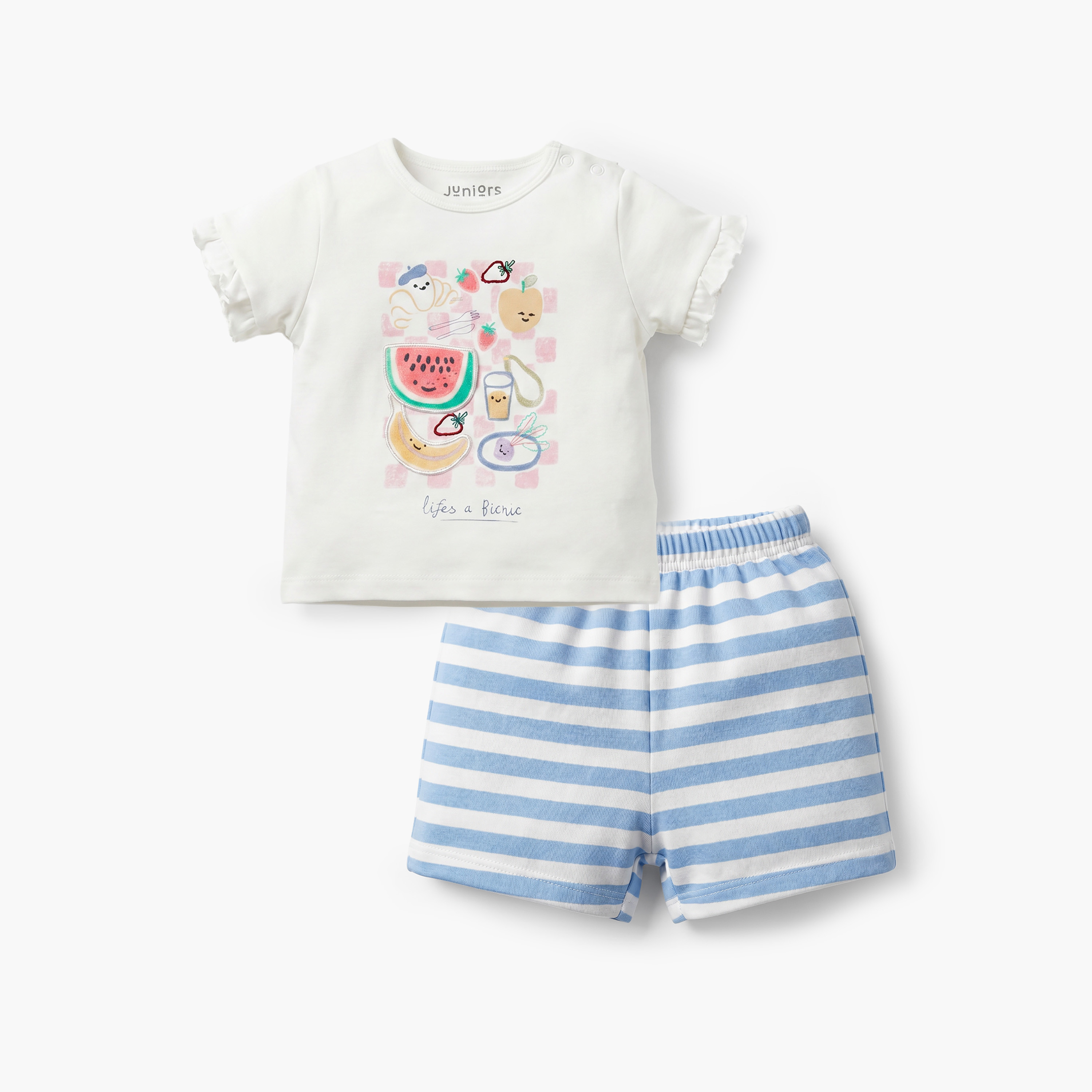 Juniors Crew Neck Short Sleeves T-shirt and Shorts Set with Food Print-baby-girls-clothing-setsandcoords-image-1