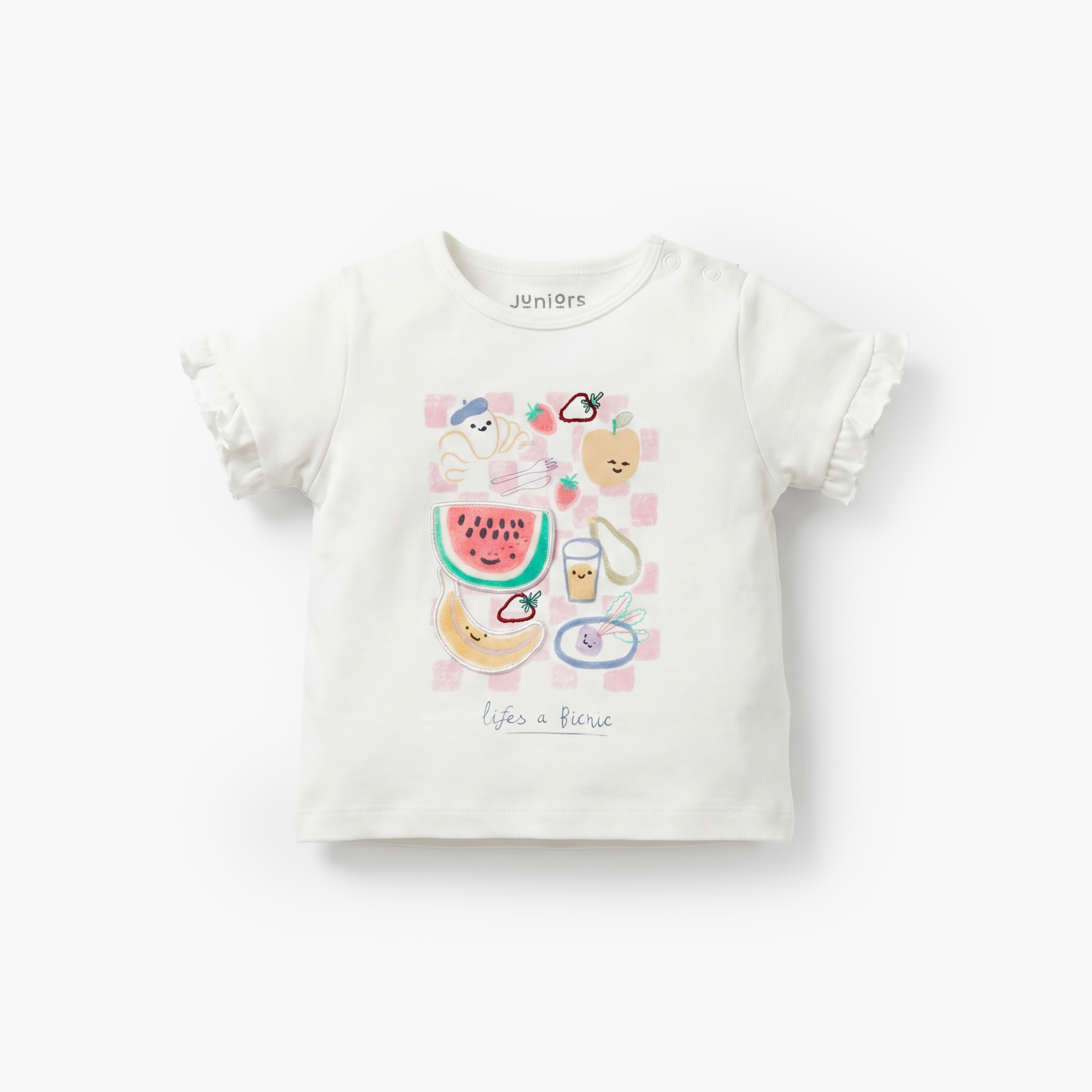 Juniors Crew Neck Short Sleeves T-shirt and Shorts Set with Food Print-baby-girls-clothing-setsandcoords-image-2
