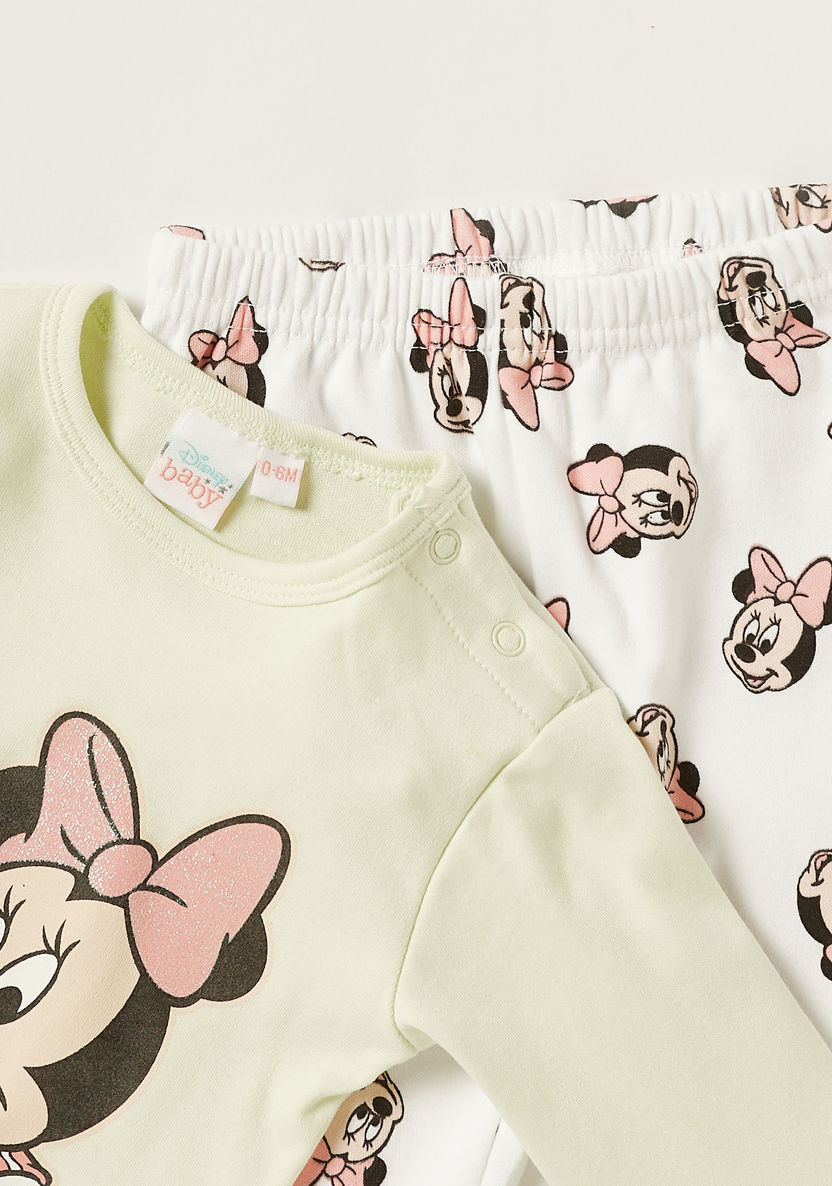 Disney Minnie Mouse Print Crew Neck T-shirt and Pyjama Set-Pyjama Sets-image-1