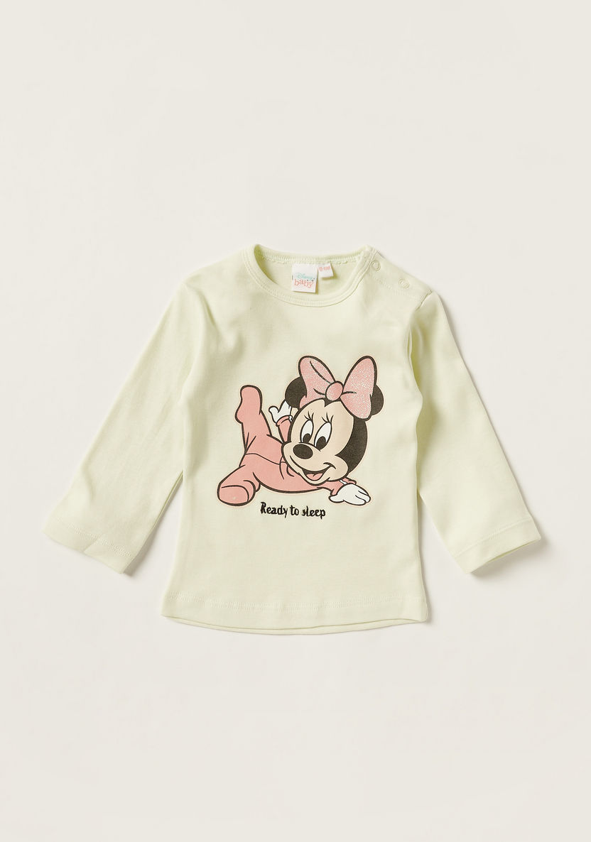 Disney Minnie Mouse Print Crew Neck T-shirt and Pyjama Set-Pyjama Sets-image-2