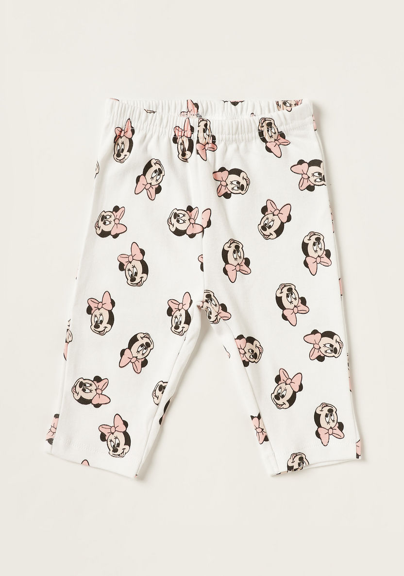 Disney Minnie Mouse Print Crew Neck T-shirt and Pyjama Set-Pyjama Sets-image-3