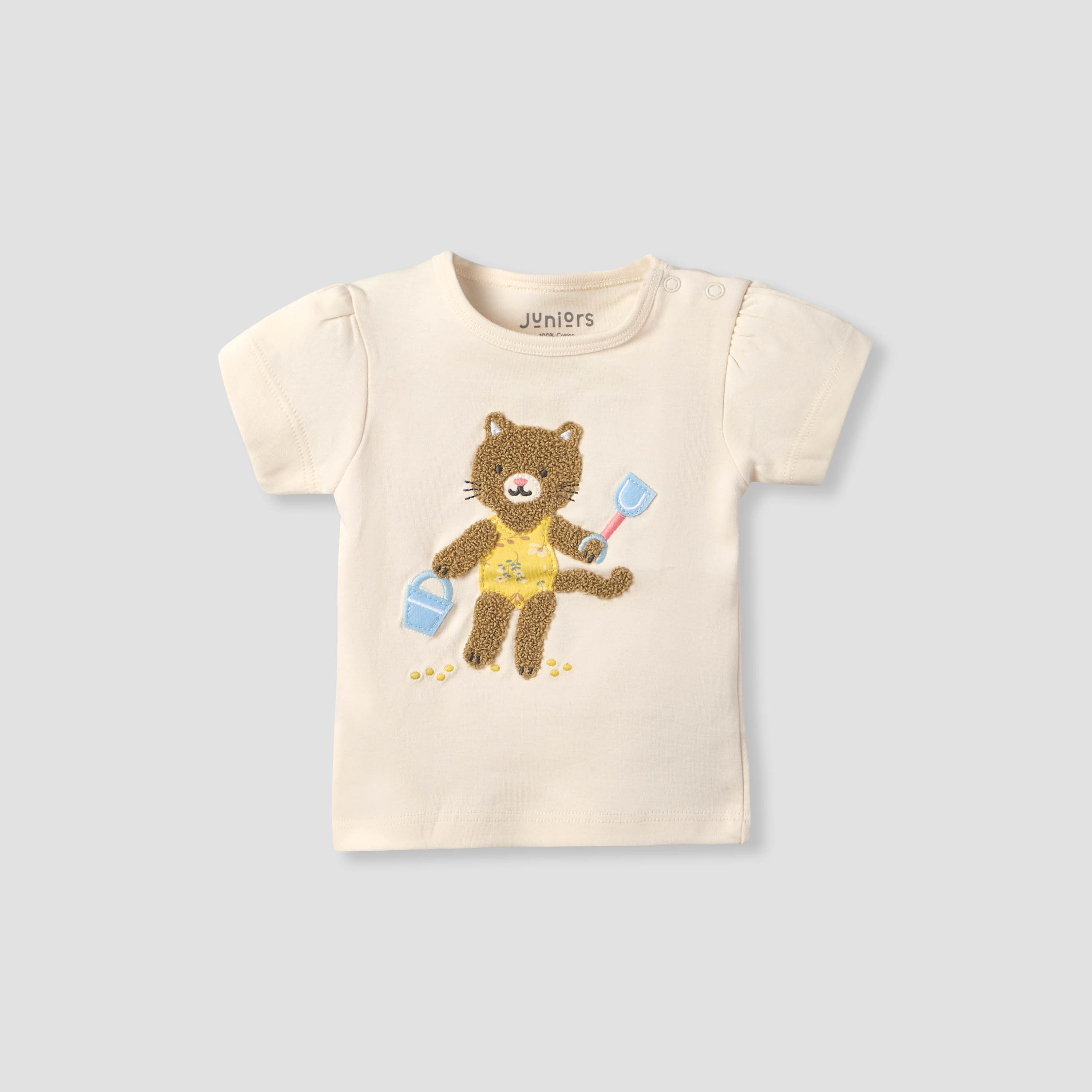 Juniors Crew Neck Short Sleeves T-shirt and Shorts Set with Cat Applique-baby-girls-clothing-setsandcoords-image-3