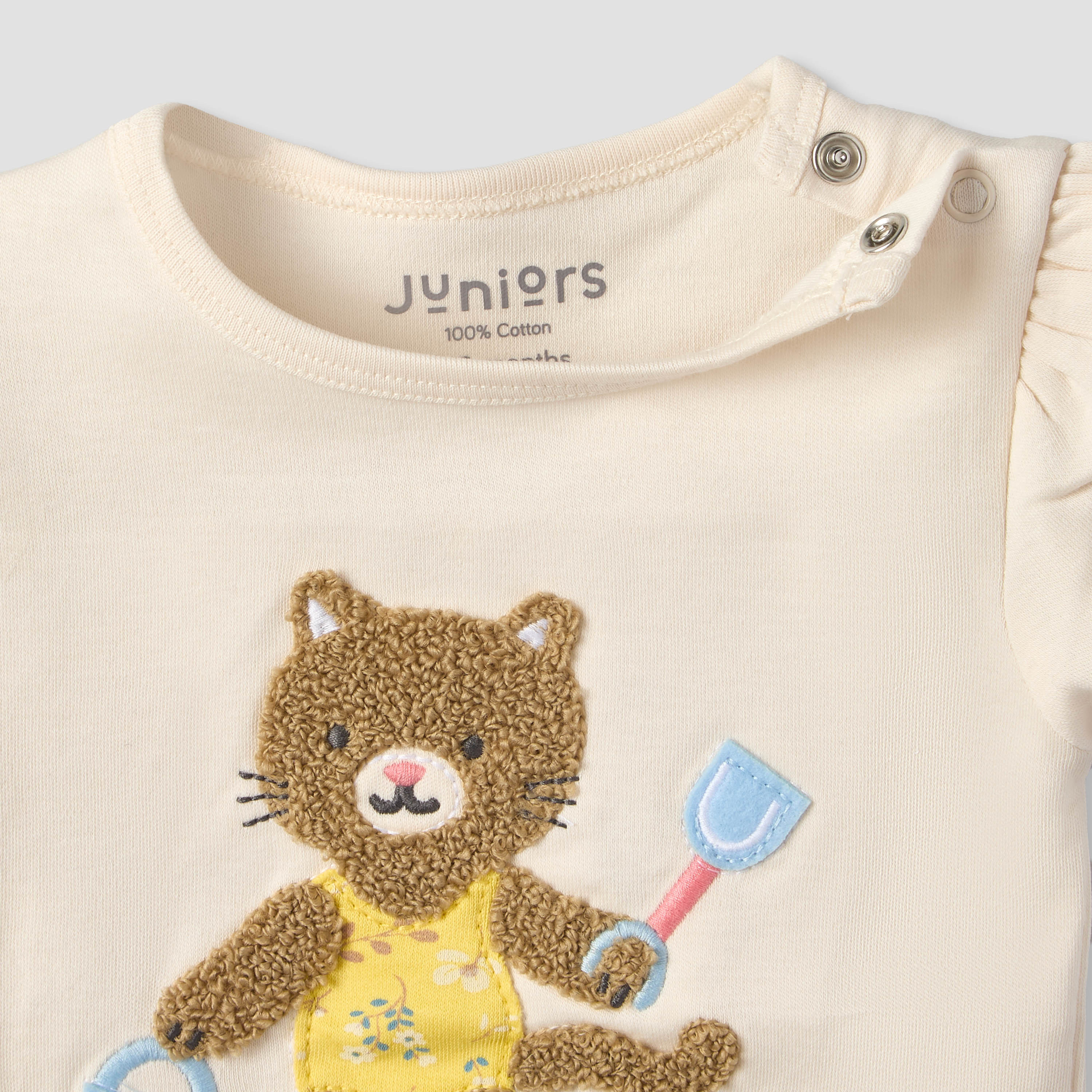 Juniors Crew Neck Short Sleeves T-shirt and Shorts Set with Cat Applique-baby-girls-clothing-setsandcoords-image-7