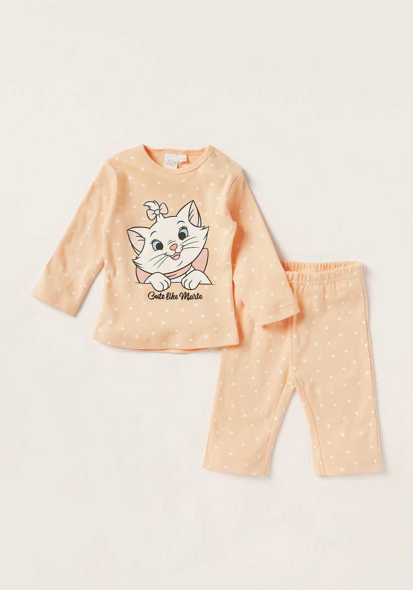 Disney Marie Cat Printed Long Sleeves T-shirt and Pyjama Set-Pyjama Sets-image-0