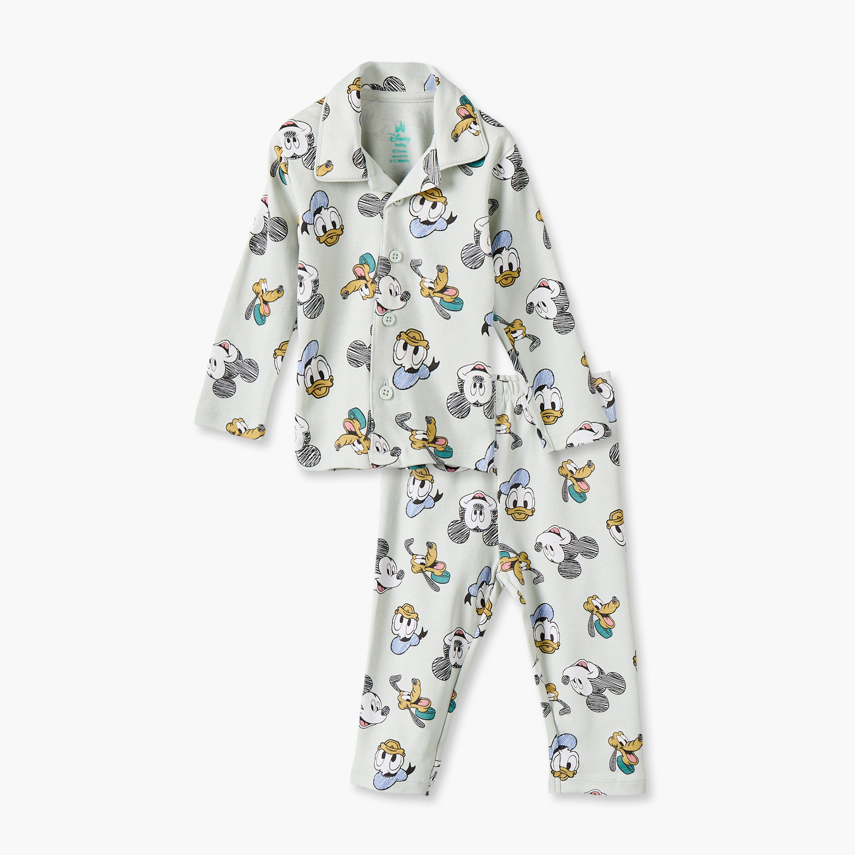 Disney Cotton Collared Long Sleeves Pyjama Set with Mickey Mouse and Friends Print-baby-boys-clothing-nightwear-pyjamasets-image-1