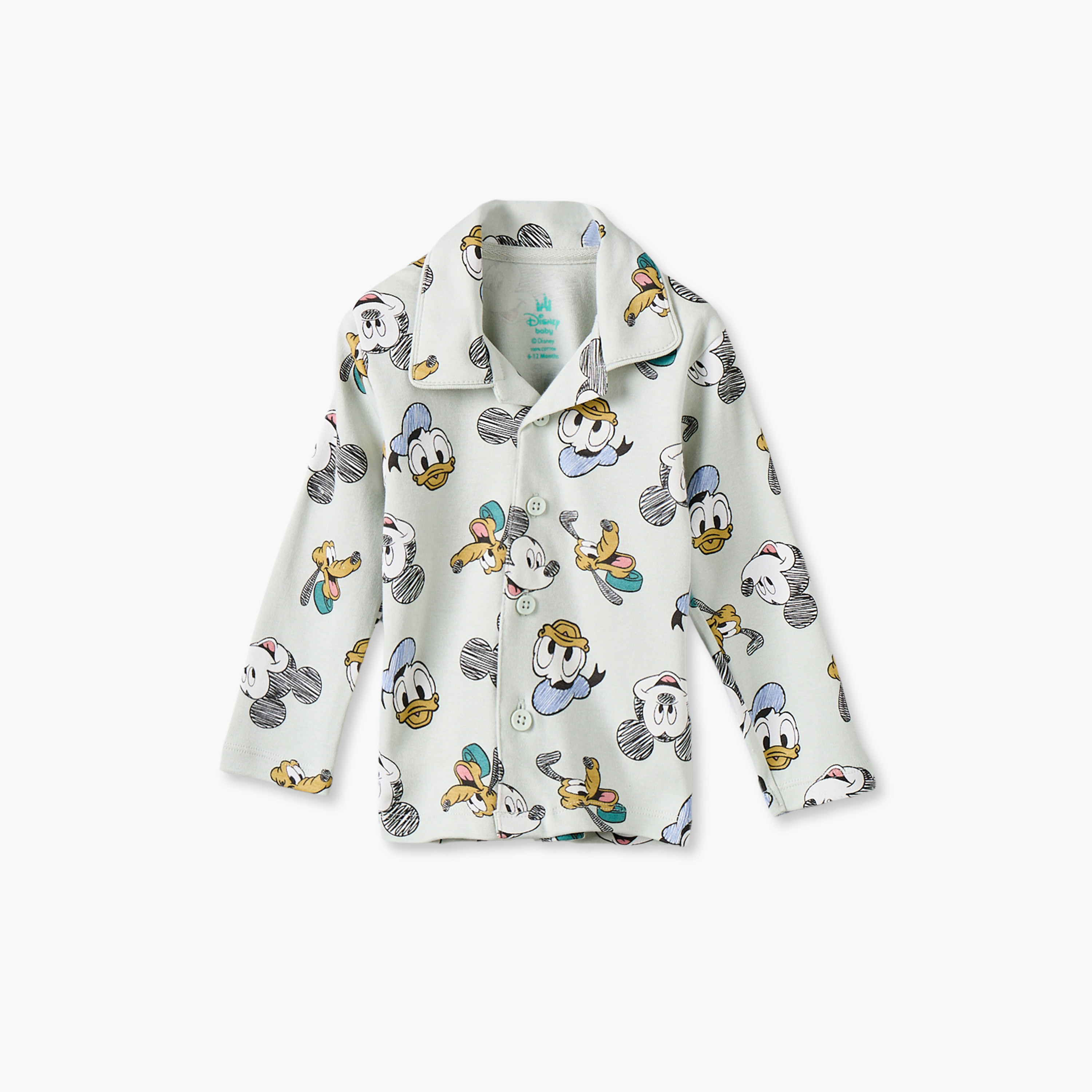Disney Cotton Collared Long Sleeves Pyjama Set with Mickey Mouse and Friends Print-baby-boys-clothing-nightwear-pyjamasets-image-2
