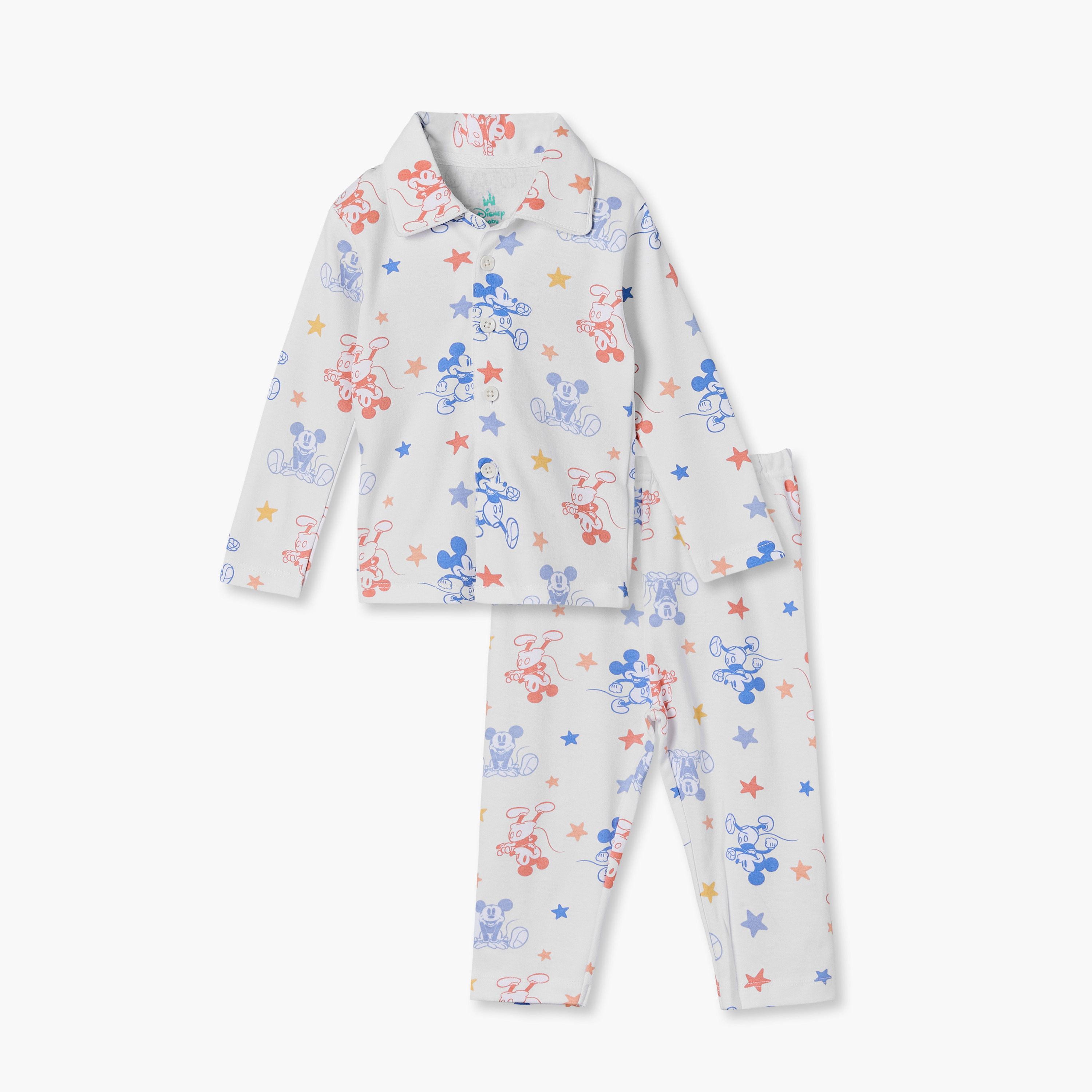 طقم بيجاما قطن بياقة عادية وأكمام طويلة وطبعات من ديزني-baby-boys-clothing-nightwear-pyjamasets-image-1