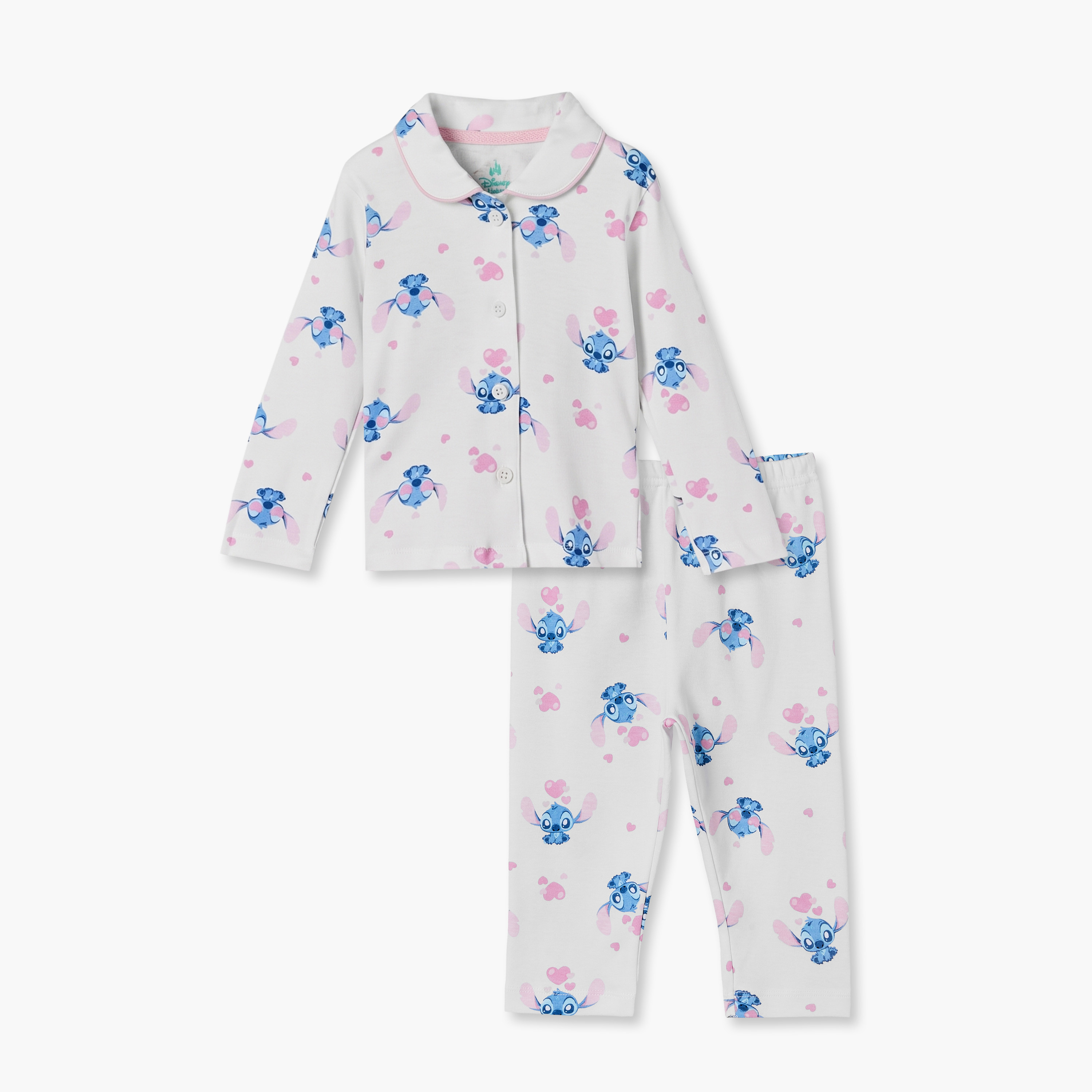 طقم بيجاما بياقة عادية وأكمام طويلة بطبعات ستيتش من جونيورز-baby-girls-clothing-nightwear-pyjamasets-image-1